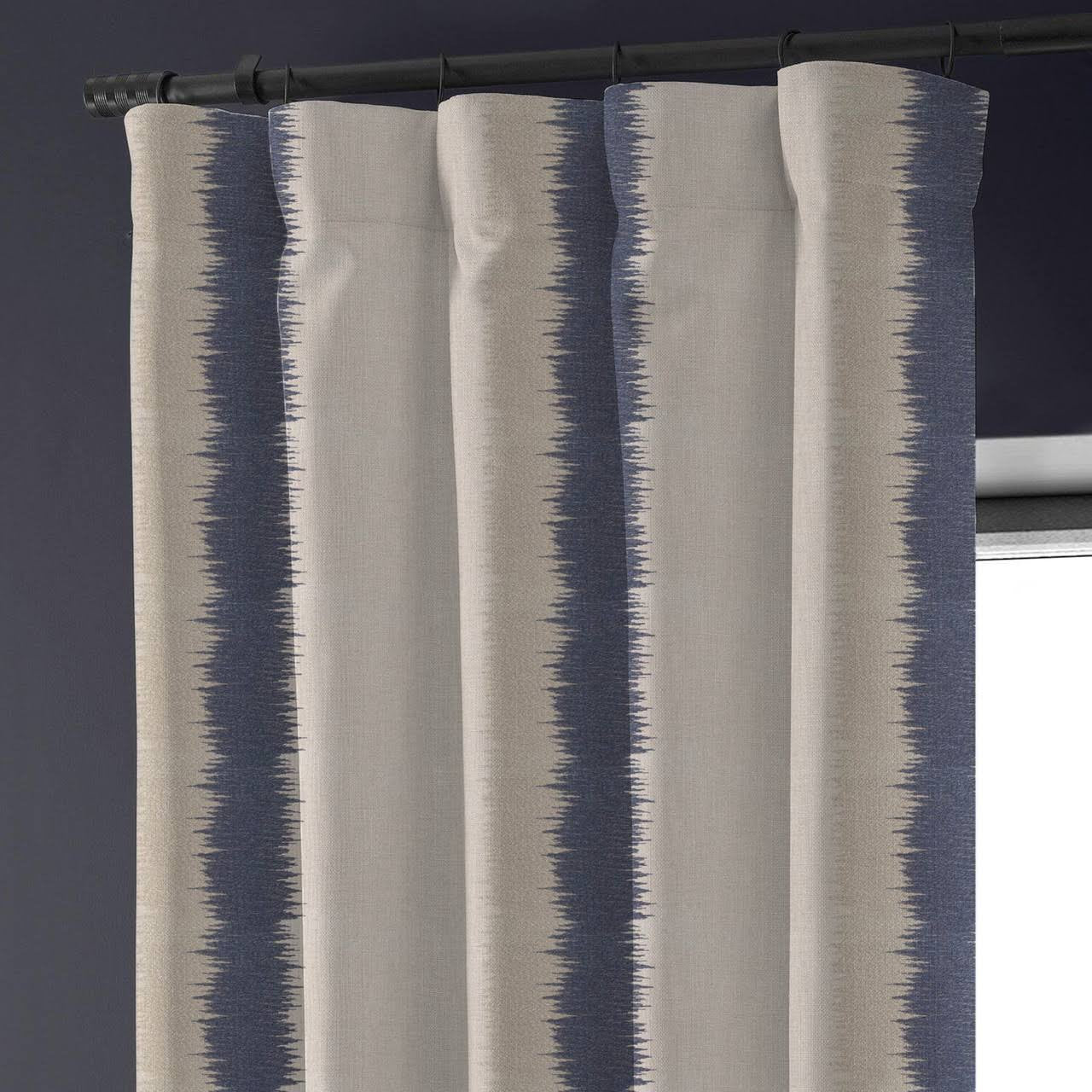 Flambe Navy Stripe Organic Linen Blackout Curtains - UK Bedroom Window Drapes - Standard & Made to Measure-1