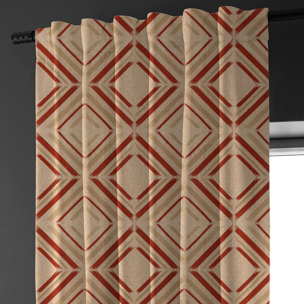 Earthy Brown & Terracotta Diamond Linen Curtains - Light Filtering or Blackout - Standard & Made to Measure-1