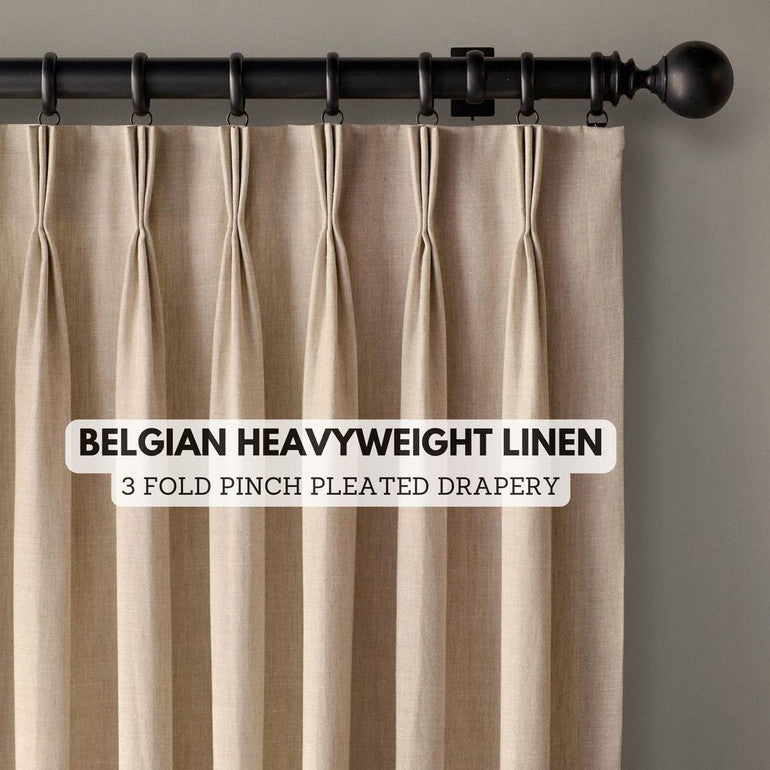 Organic Linen Curtains Triple Pinch Pleated | Blackout & Thermal Lining | 36 Colours | The Organic Habitat-0