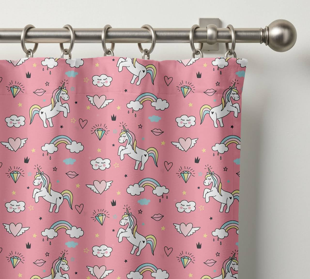 Unicorn Curtains - Kids Bedroom Organic Cotton Blackout Rainbow - Custom Size Window Panels Nursery-0