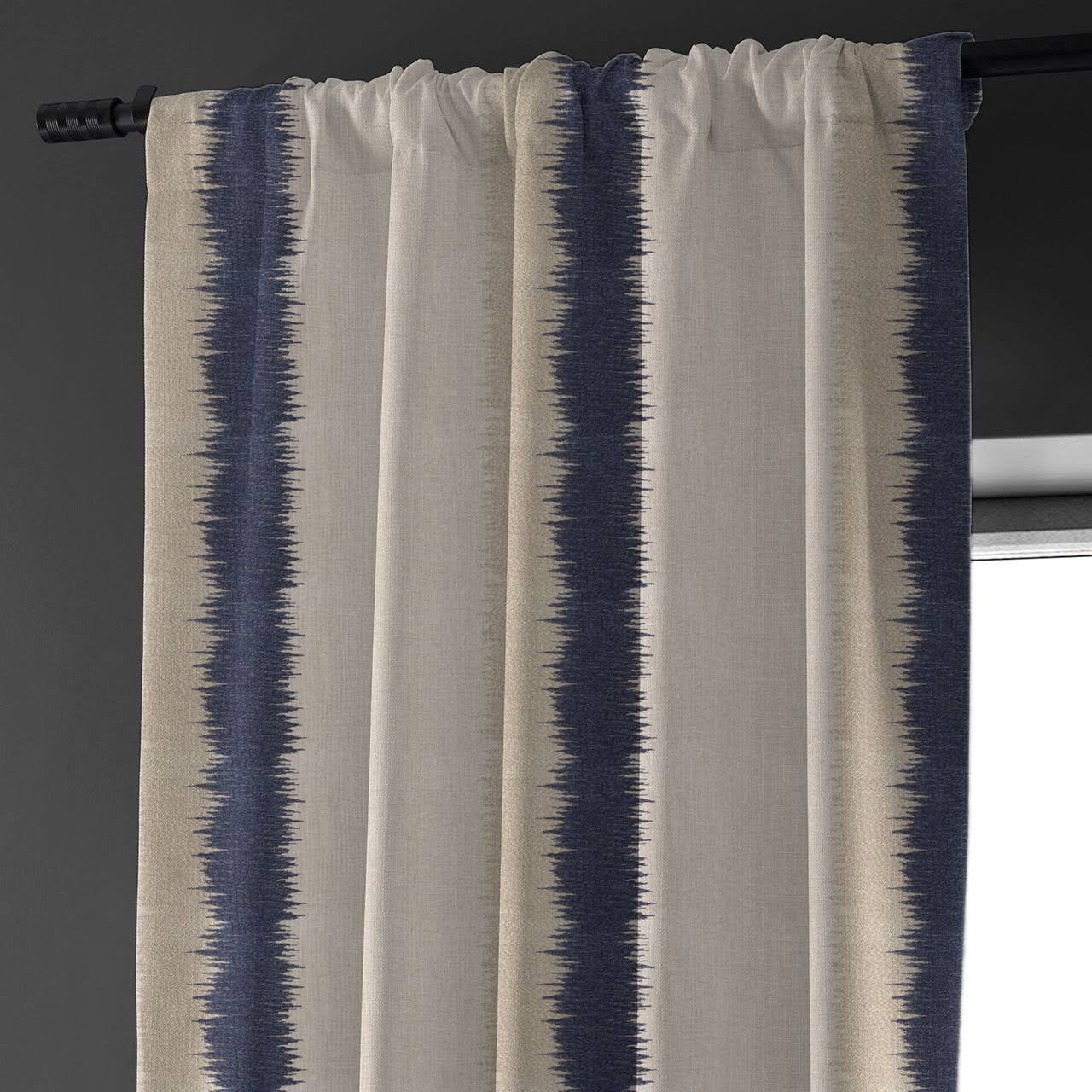 Flambe Navy Stripe Organic Linen Blackout Curtains - UK Bedroom Window Drapes - Standard & Made to Measure-0