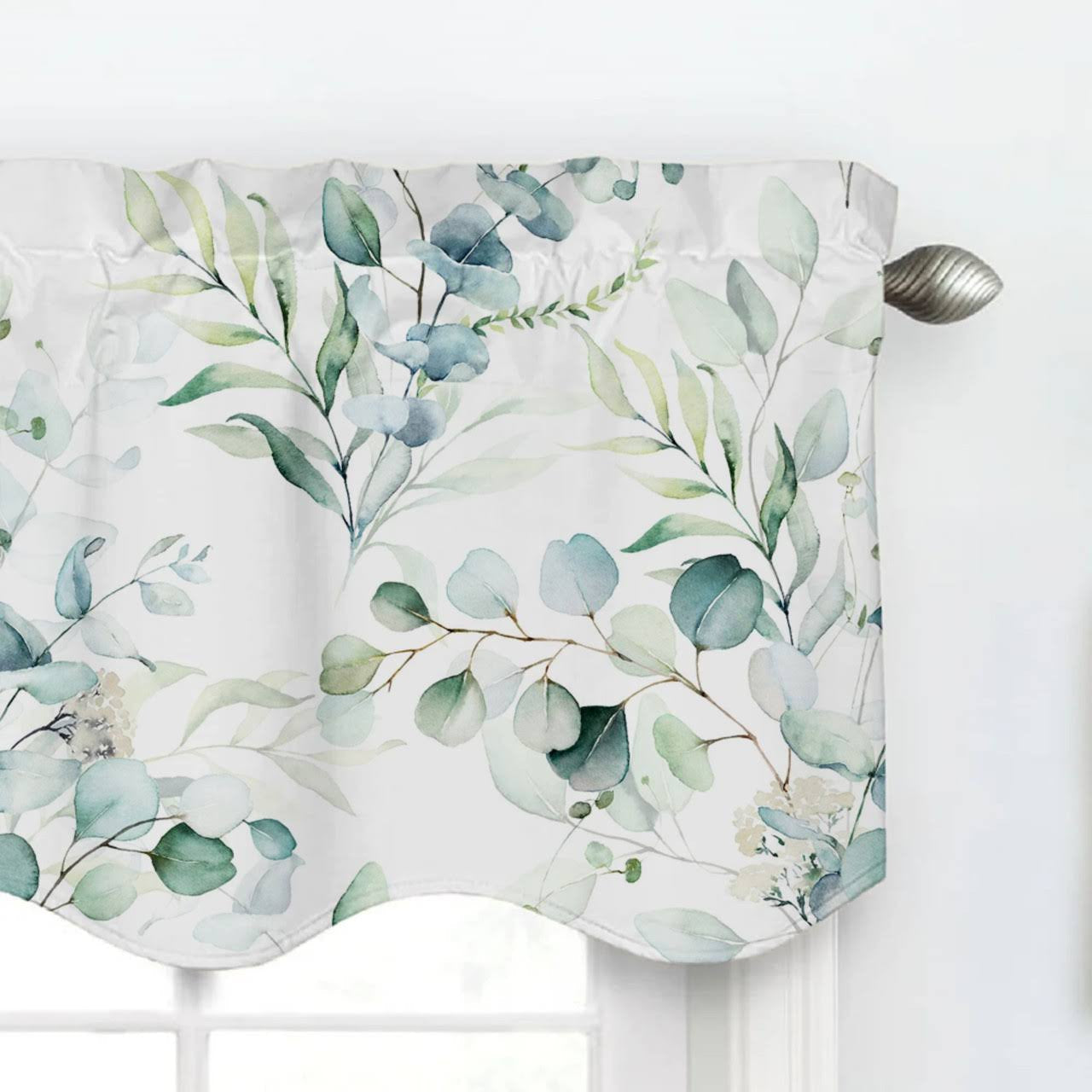 Eucalyptus Leaf Linen Valance Curtain - Botanical Window Valance - Rod Pocket Style-1