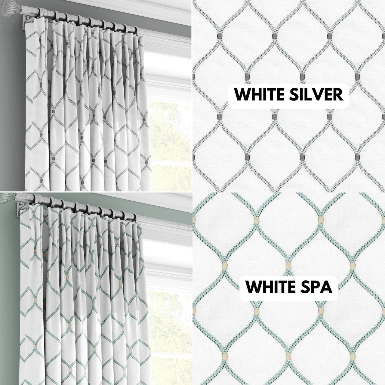Bespoke Linen Curtains | Embroidered Trellis | Triple Pinch Pleat | Blackout or Light Filtering | 14 Colours | Custom Sizes-3