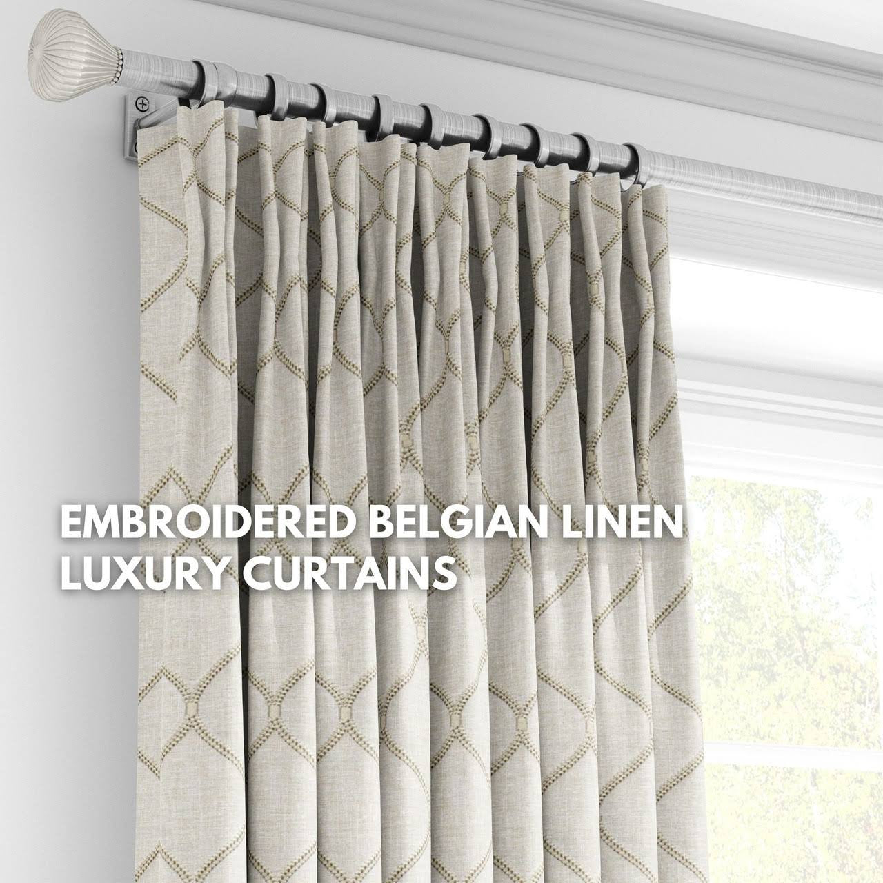 Bespoke Linen Curtains | Embroidered Trellis | Triple Pinch Pleat | Blackout or Light Filtering | 14 Colours | Custom Sizes-0