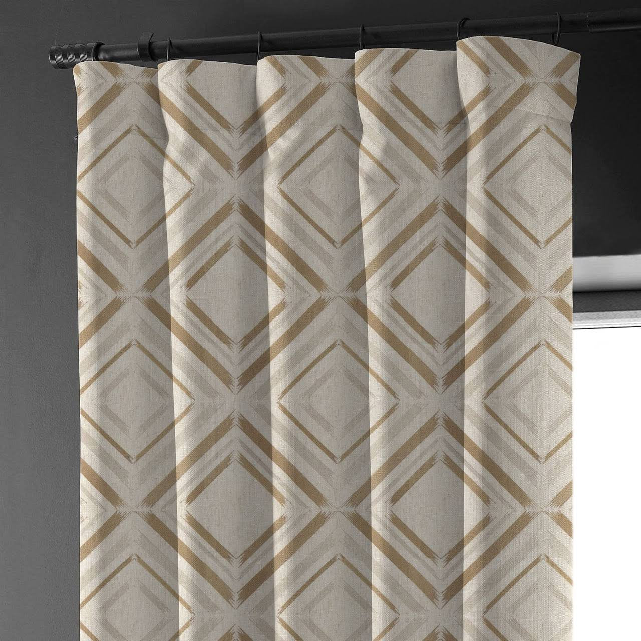 Geometric Curtains | Beige & Grey | Organic Cotton Linen | Blackout/Light Filtering | Made to Measure-0
