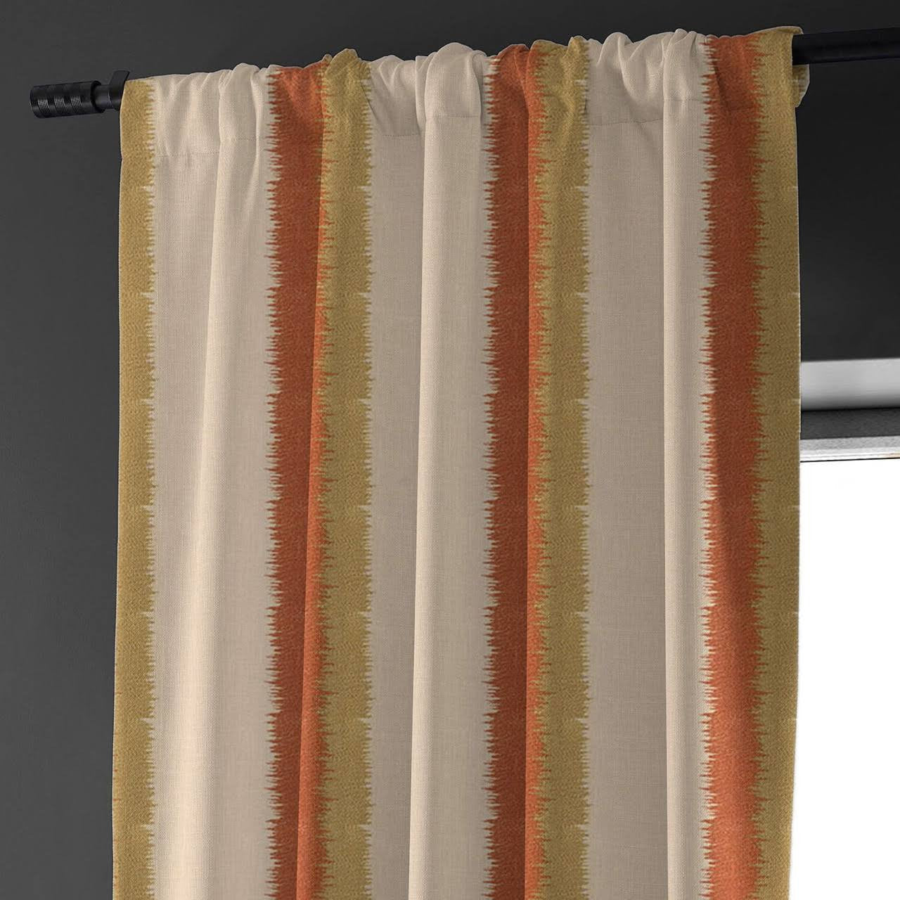 Natural Linen Beige & Rust Stripe Curtains - Rustic Earthy Home Decor-2