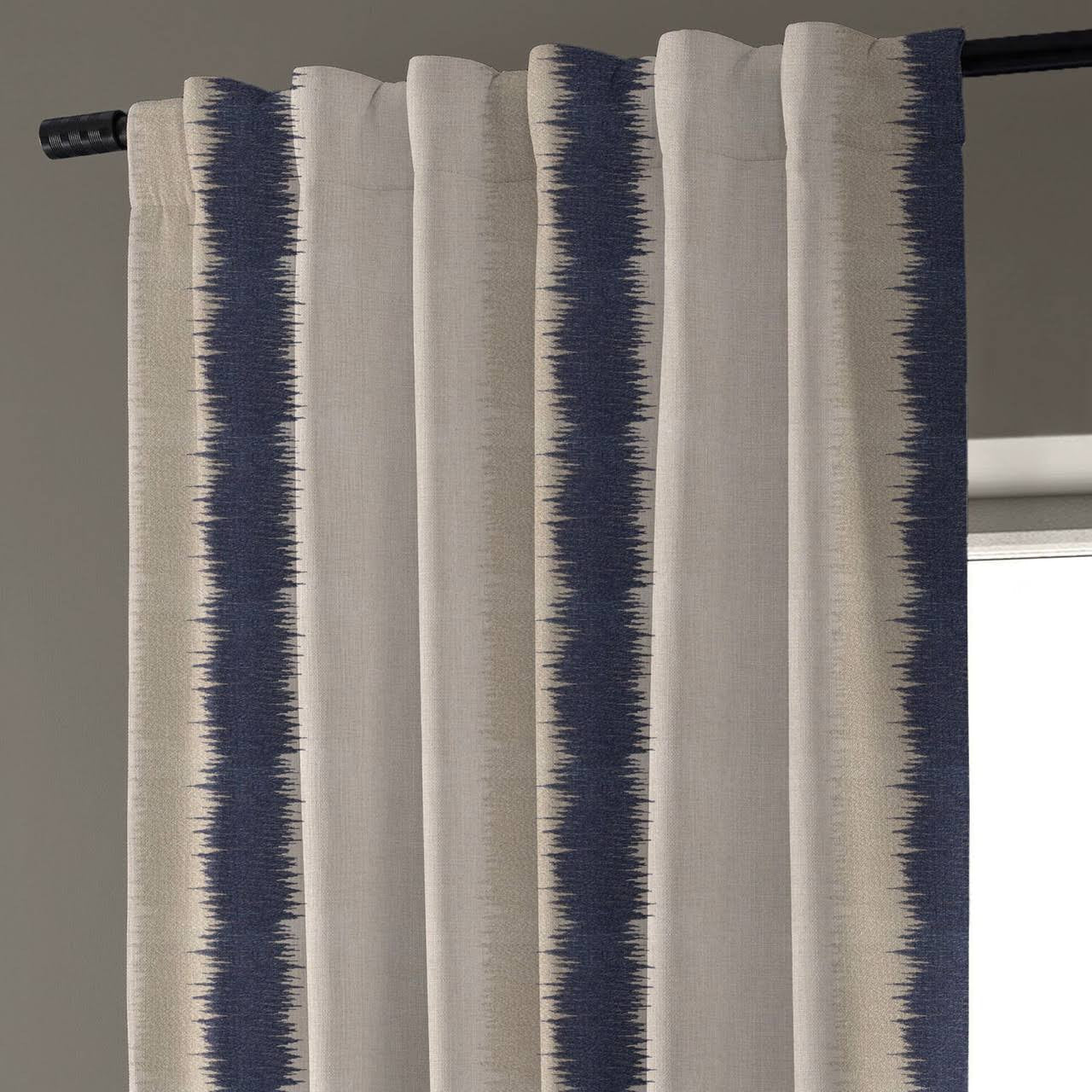 Flambe Navy Stripe Organic Linen Blackout Curtains - UK Bedroom Window Drapes - Standard & Made to Measure-2