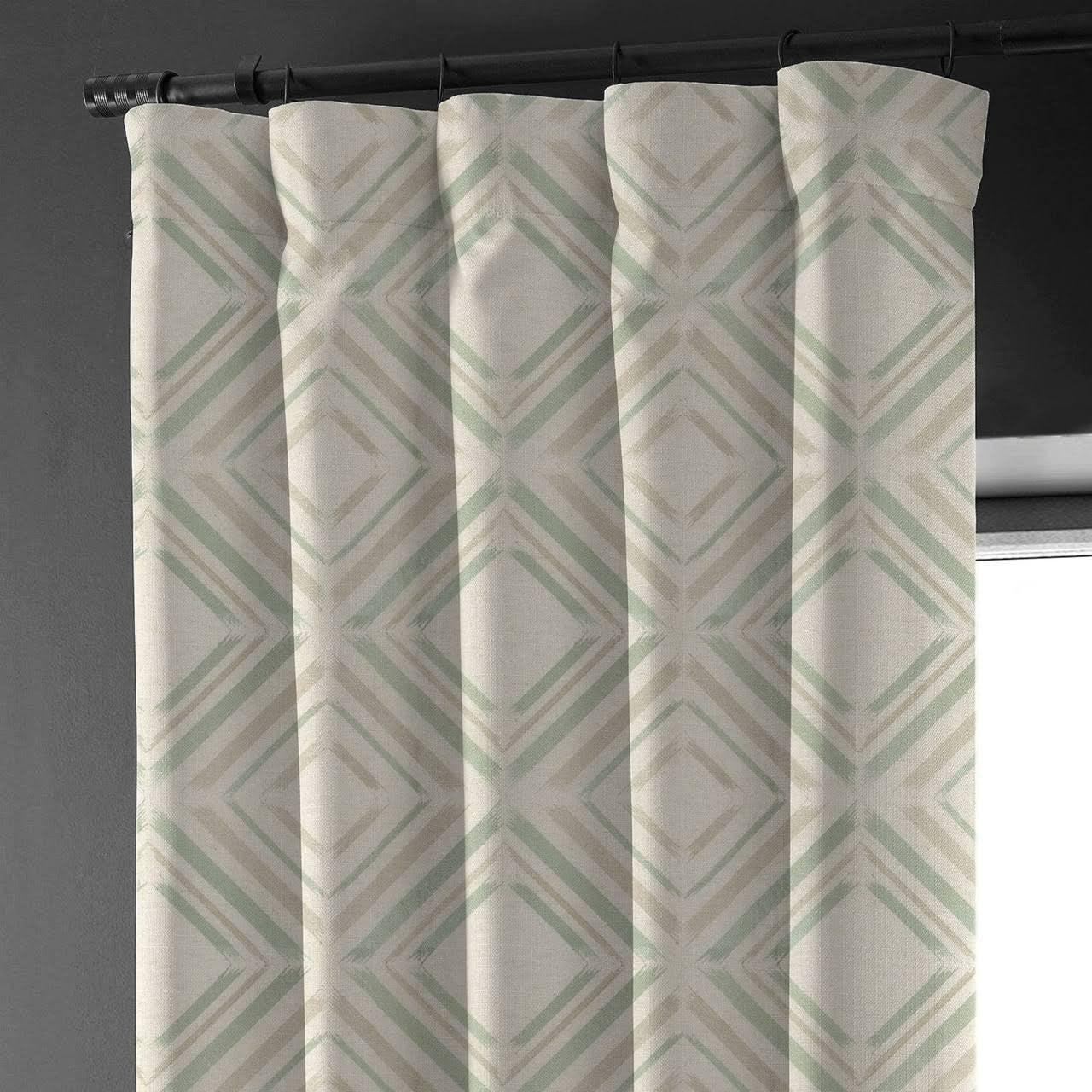 Geometric Curtains Cream Taupe Sage Green | Organic Cotton Linen | Diamond Pattern | Blackout/Light Filtering | Made to Measure-1