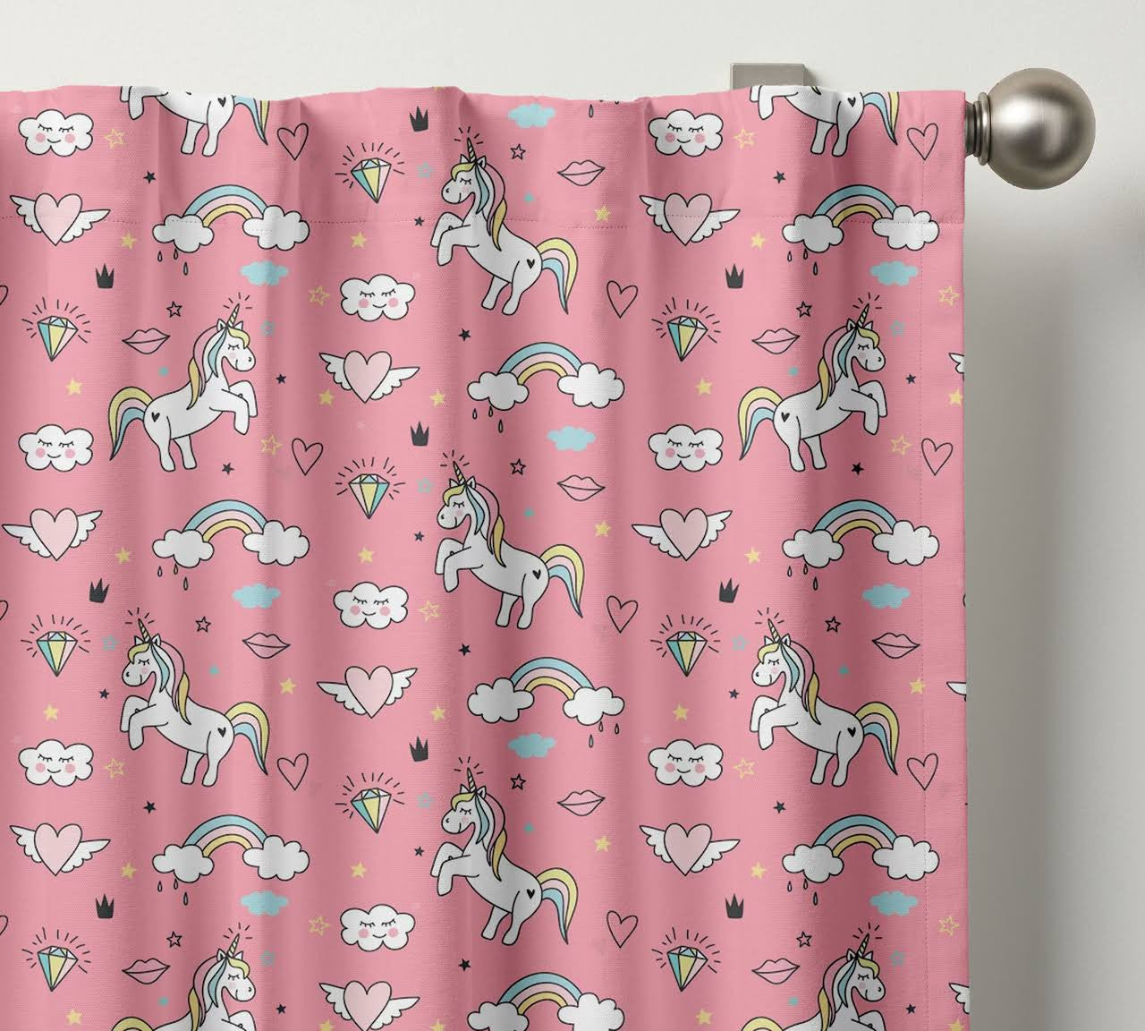 Unicorn Curtains - Kids Bedroom Organic Cotton Blackout Rainbow - Custom Size Window Panels Nursery-1