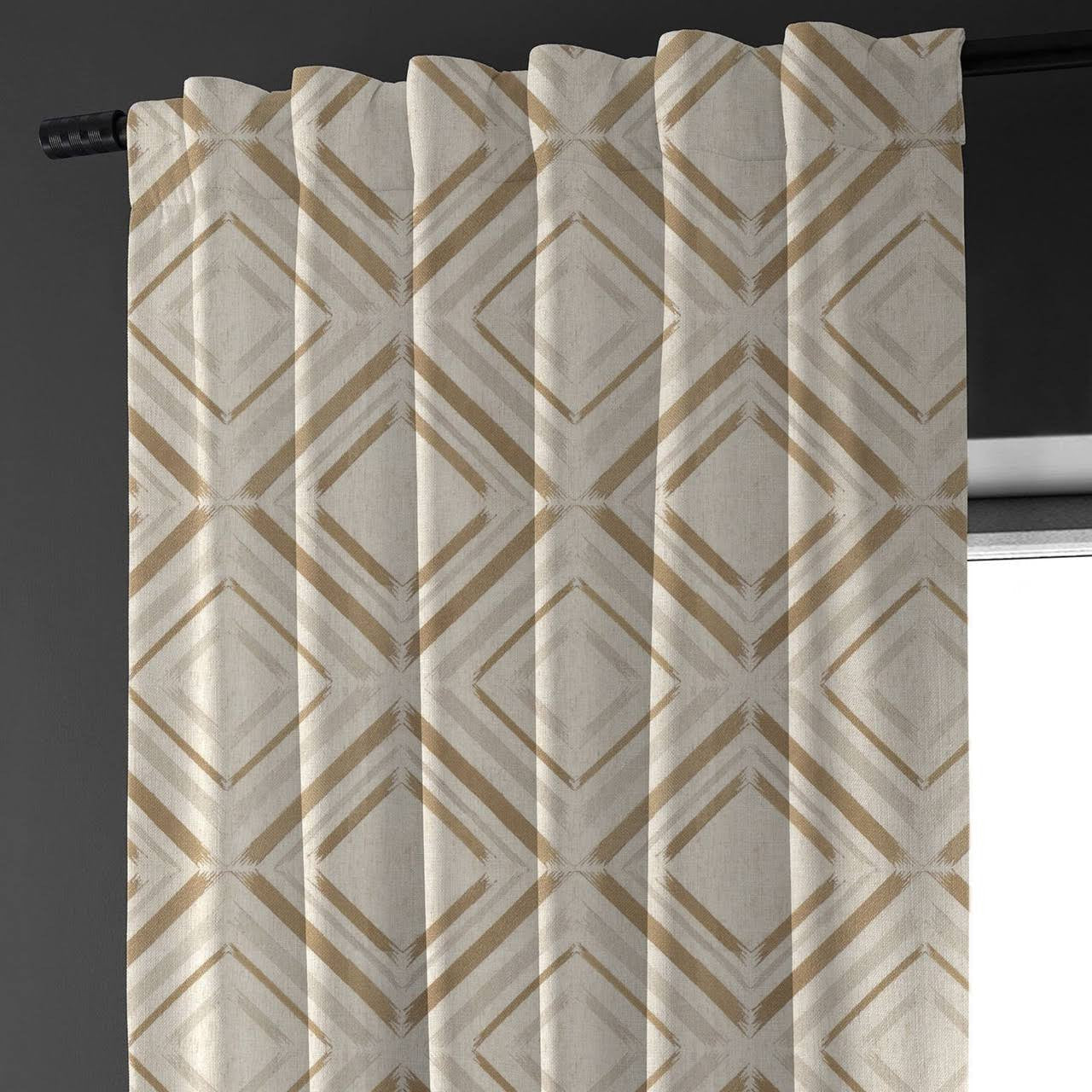 Geometric Curtains | Beige & Grey | Organic Cotton Linen | Blackout/Light Filtering | Made to Measure-1