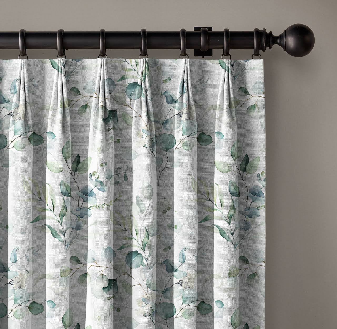 Botanical Linen Curtains - Pinch Pleat Window Drapes - Leaf Print for Living Room & Bedroom-0