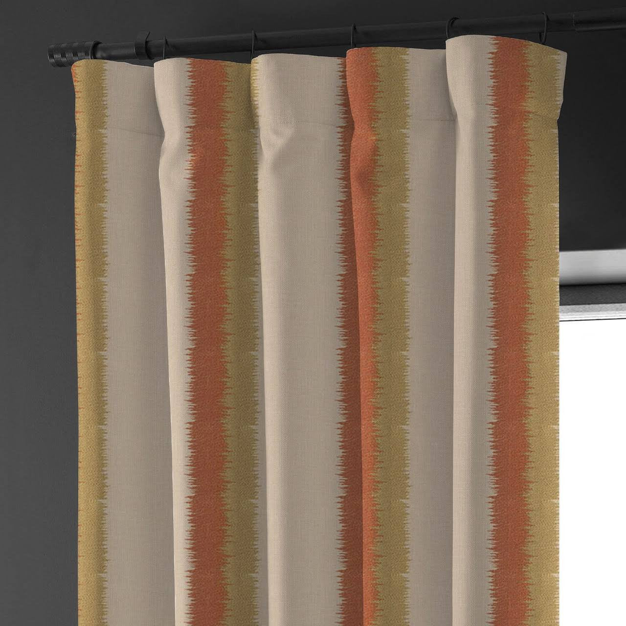 Natural Linen Beige & Rust Stripe Curtains - Rustic Earthy Home Decor-1