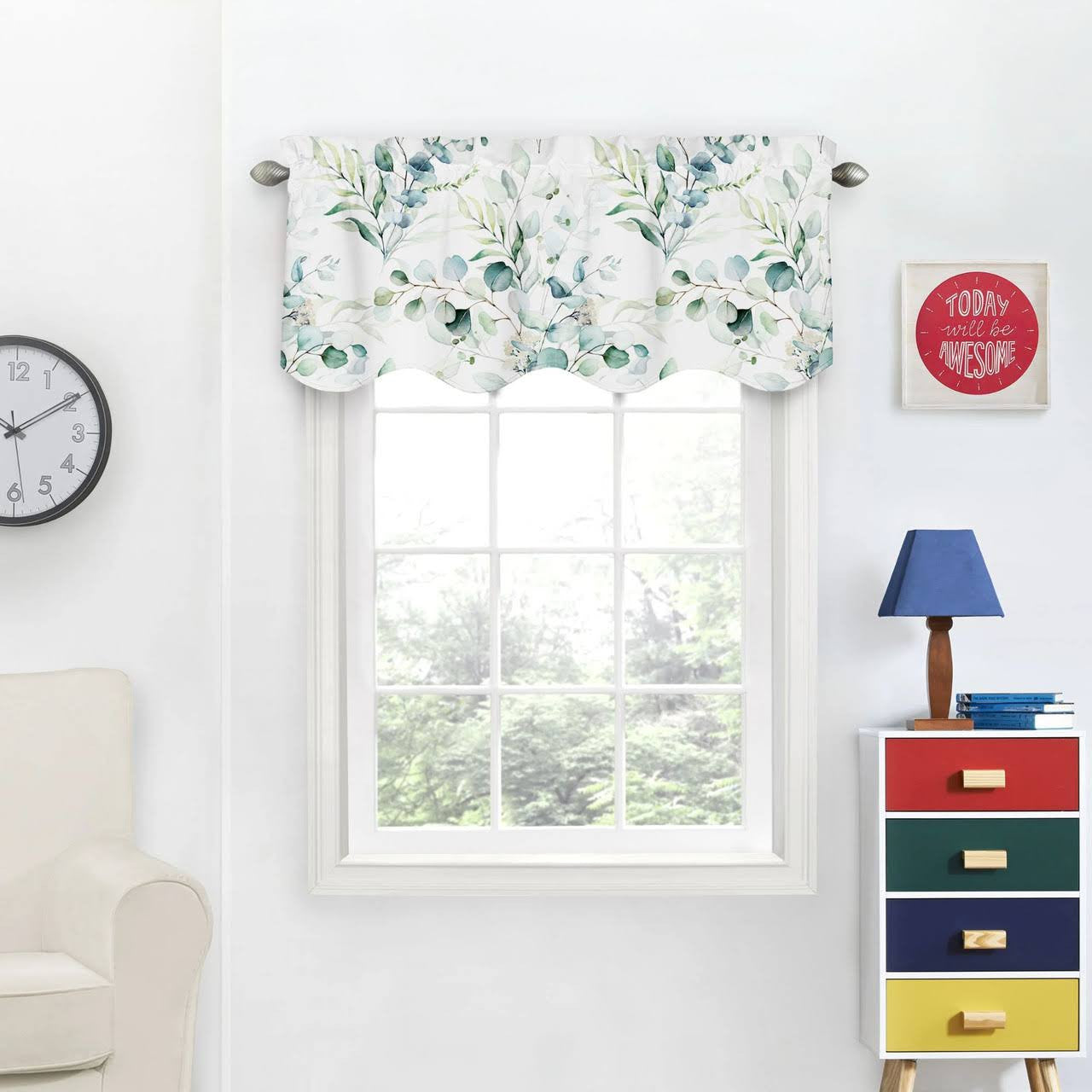 Eucalyptus Leaf Linen Valance Curtain - Botanical Window Valance - Rod Pocket Style-2