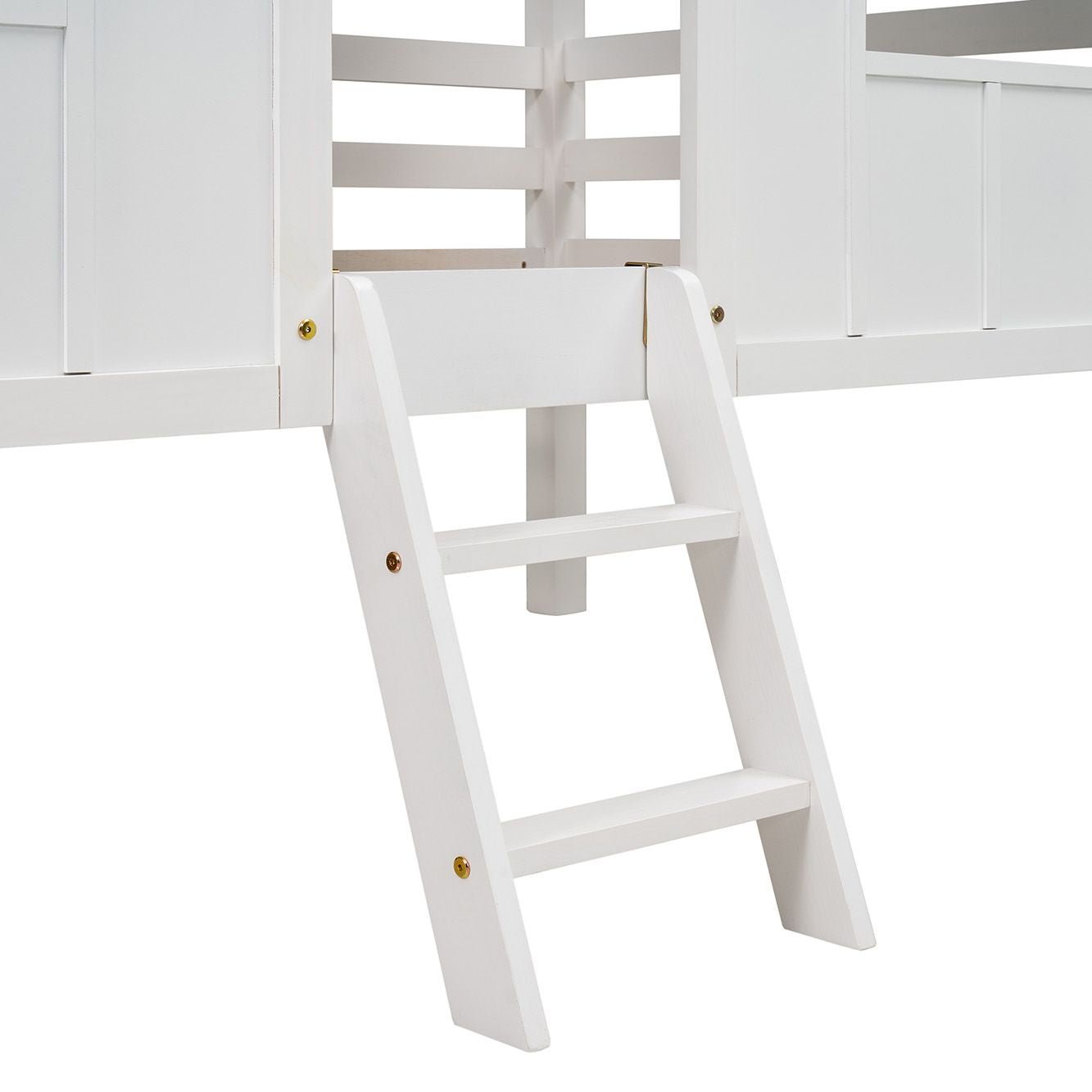 Imaginative Twin Low Loft Wood House Bed with Roof and Windows, White | Just Better Bunk Beds
