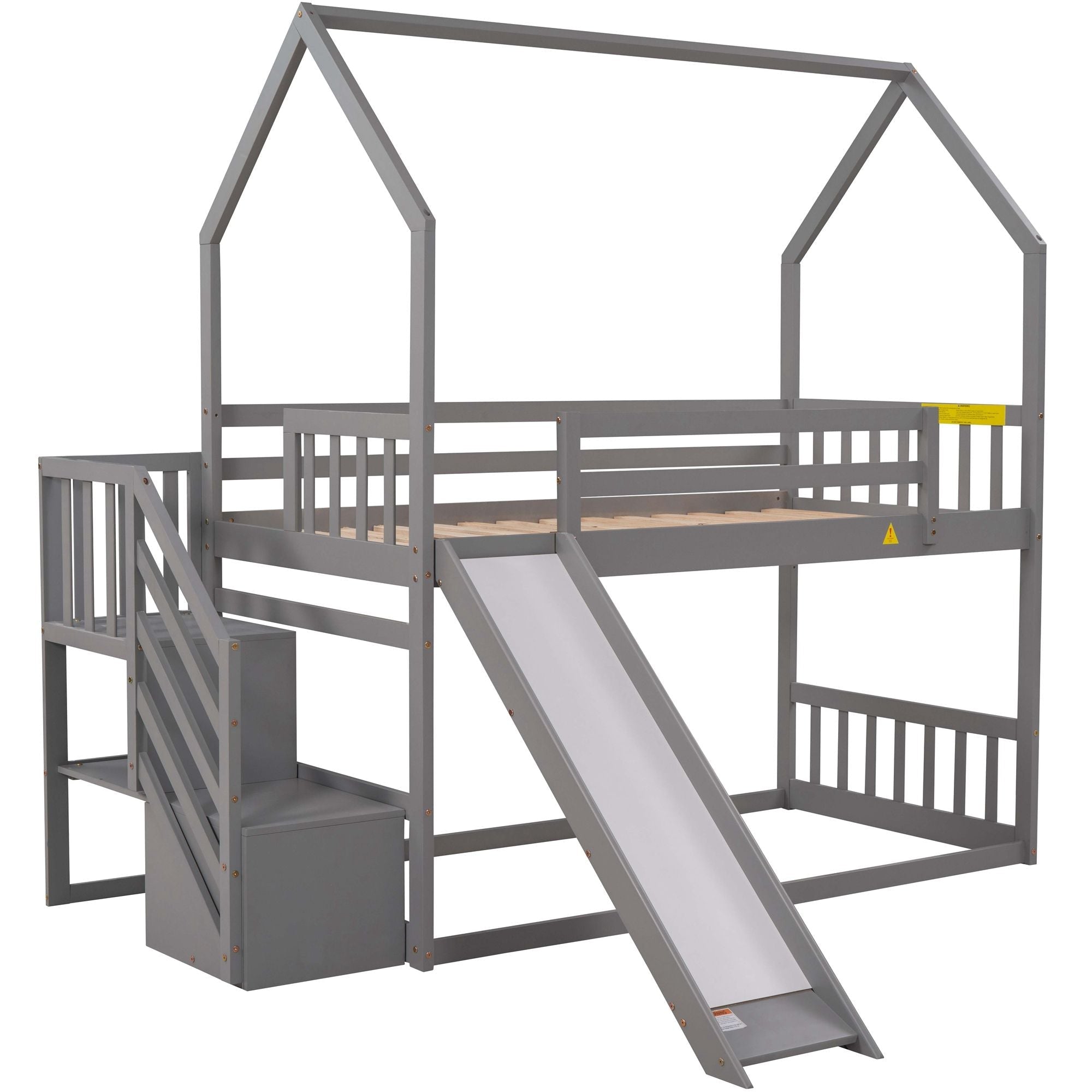 Imaginative Twin Over Twin Wood Bunk Bed with Convertible Slide and Storage Stairs, Gray | Just Better Bunk Beds