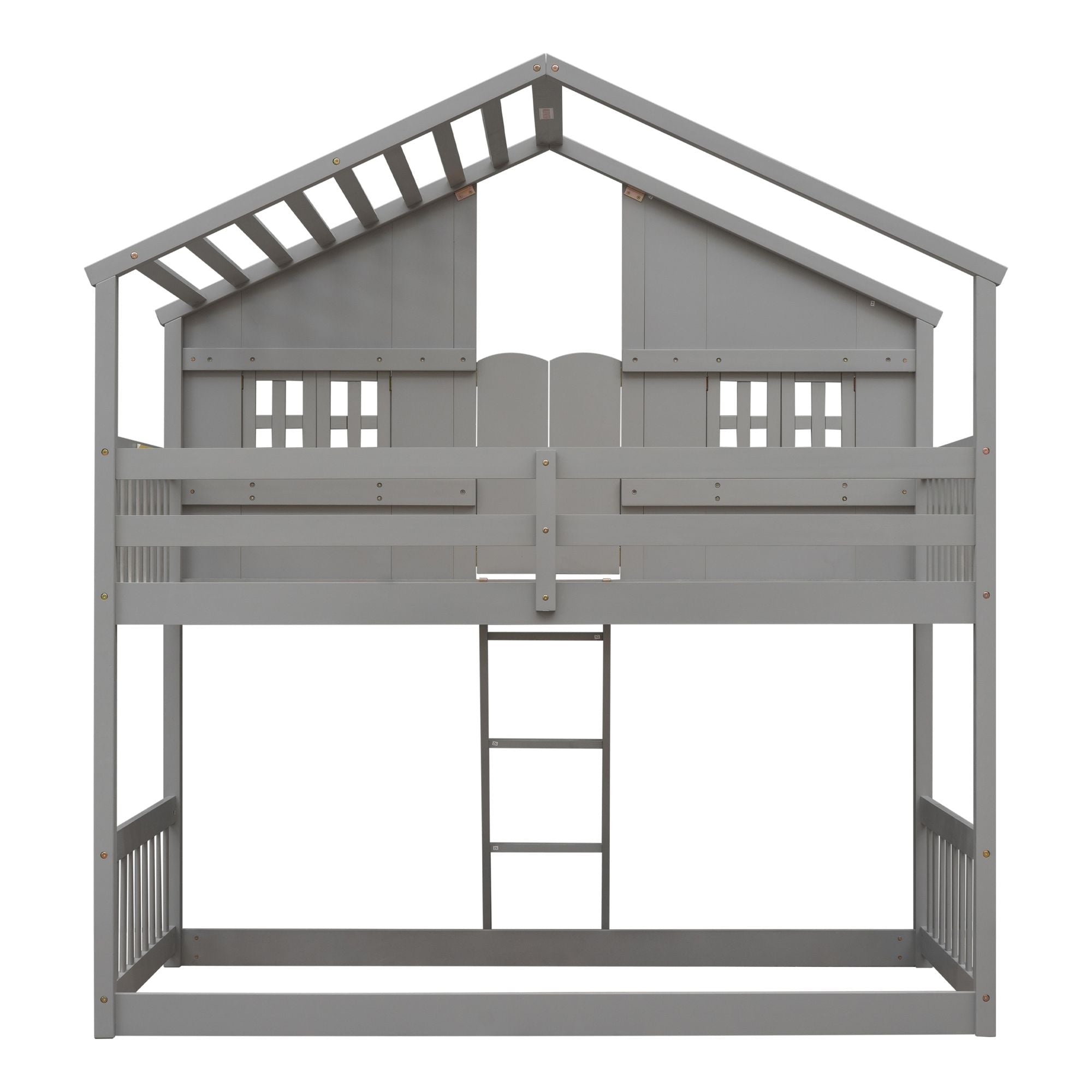 Imaginative Twin Over Twin Wood House Bunk Bed with Roof, Window, Door, Ladder in Multiple Colors | Just Better Bunk Beds
