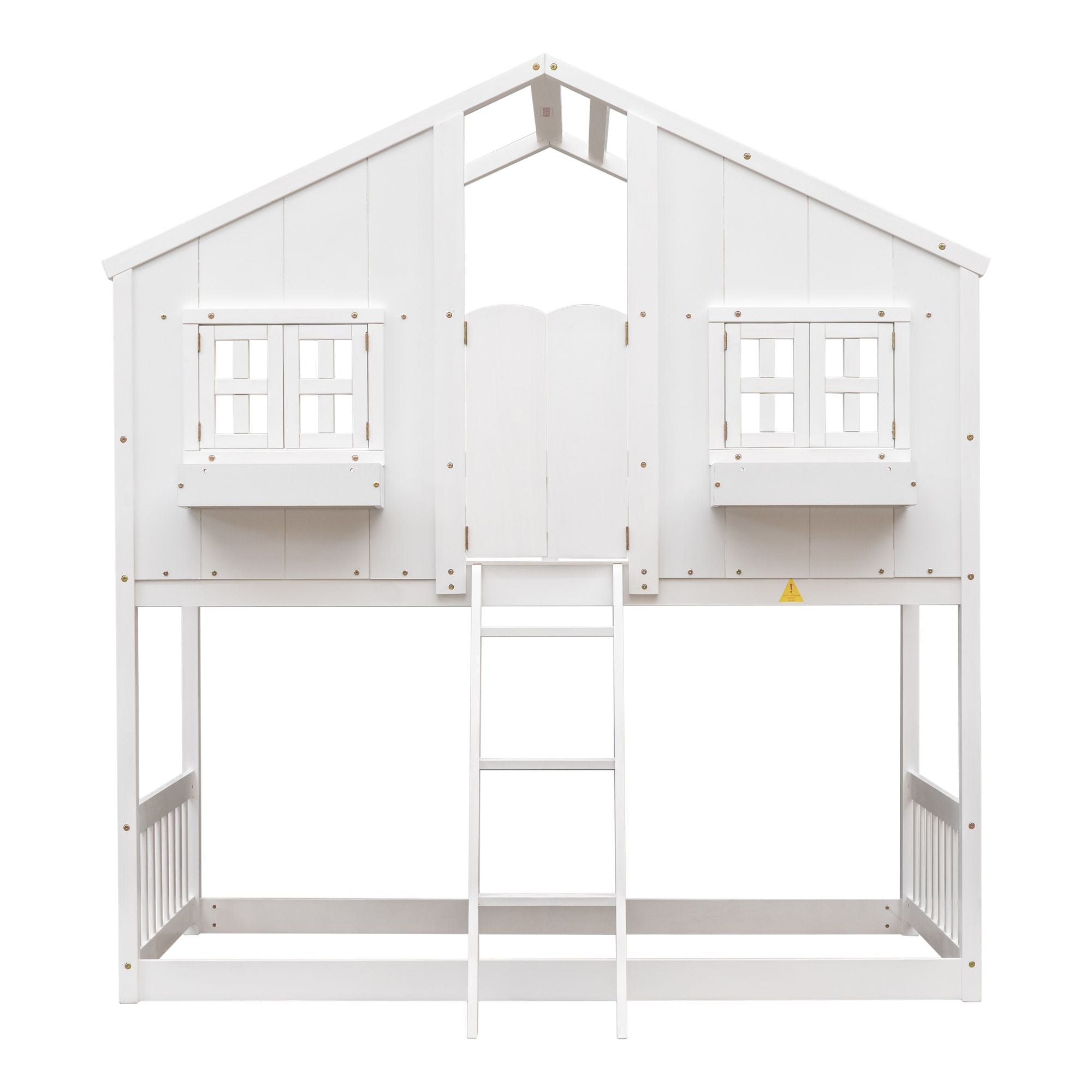Imaginative Twin Over Twin Wood House Bunk Bed with Roof, Window, Door, Ladder in Multiple Colors | Just Better Bunk Beds