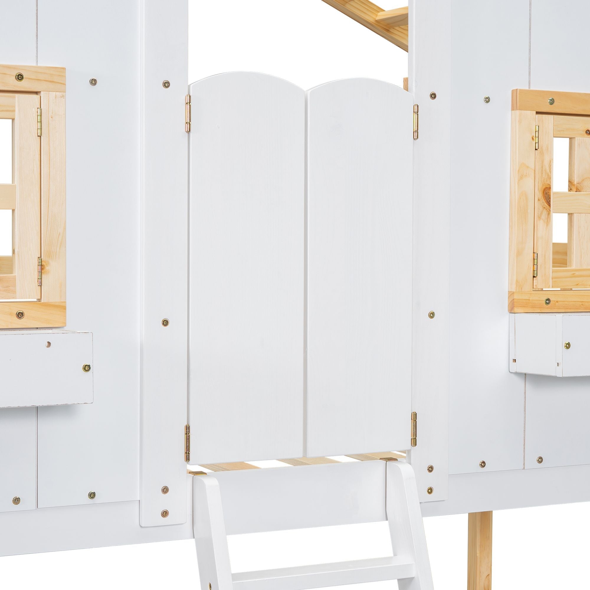 Imaginative Twin Over Twin Wood House Bunk Bed with Roof, Window, Door, Ladder in Multiple Colors | Just Better Bunk Beds