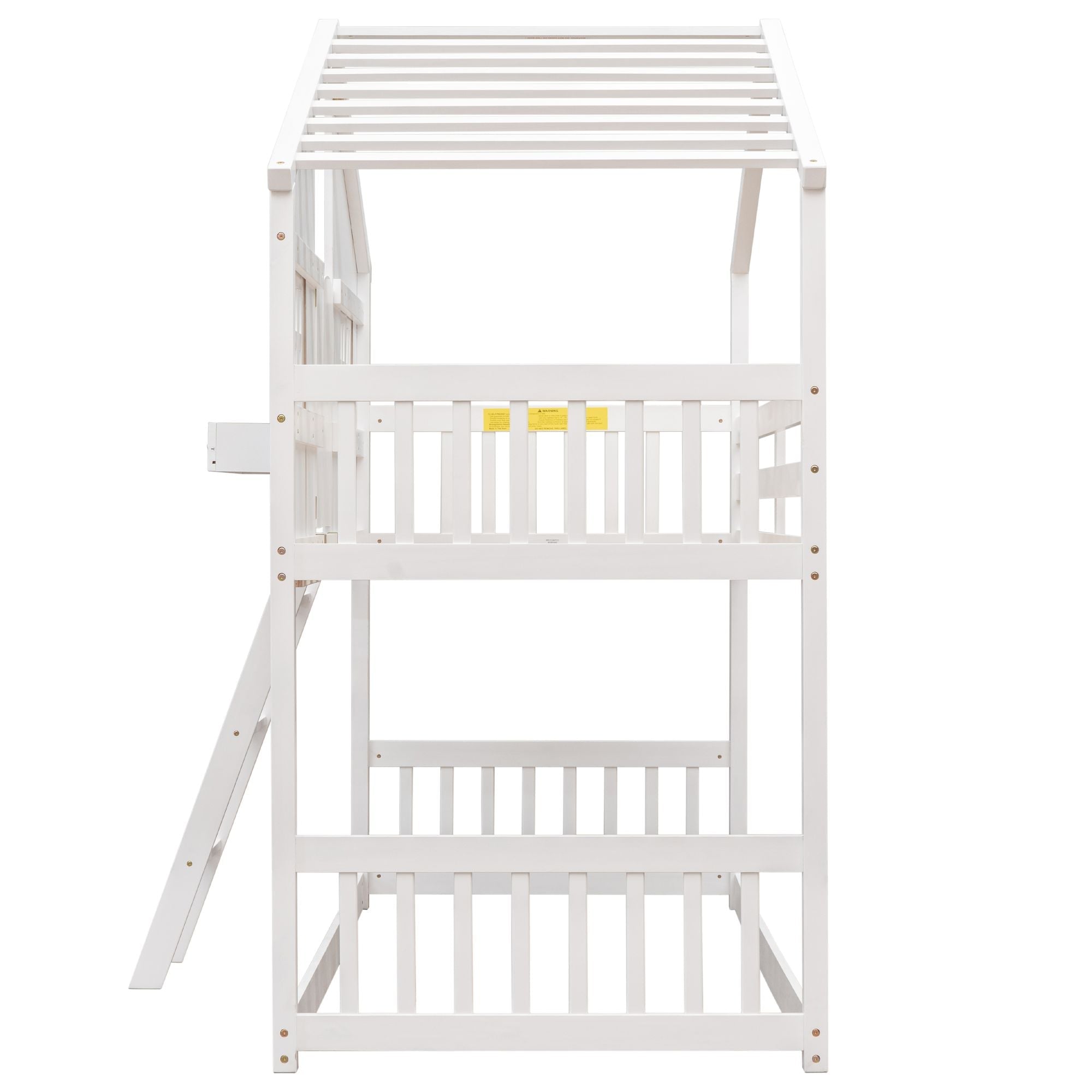 Imaginative Twin Over Twin Wood House Bunk Bed with Roof, Window, Door, Ladder in Multiple Colors | Just Better Bunk Beds