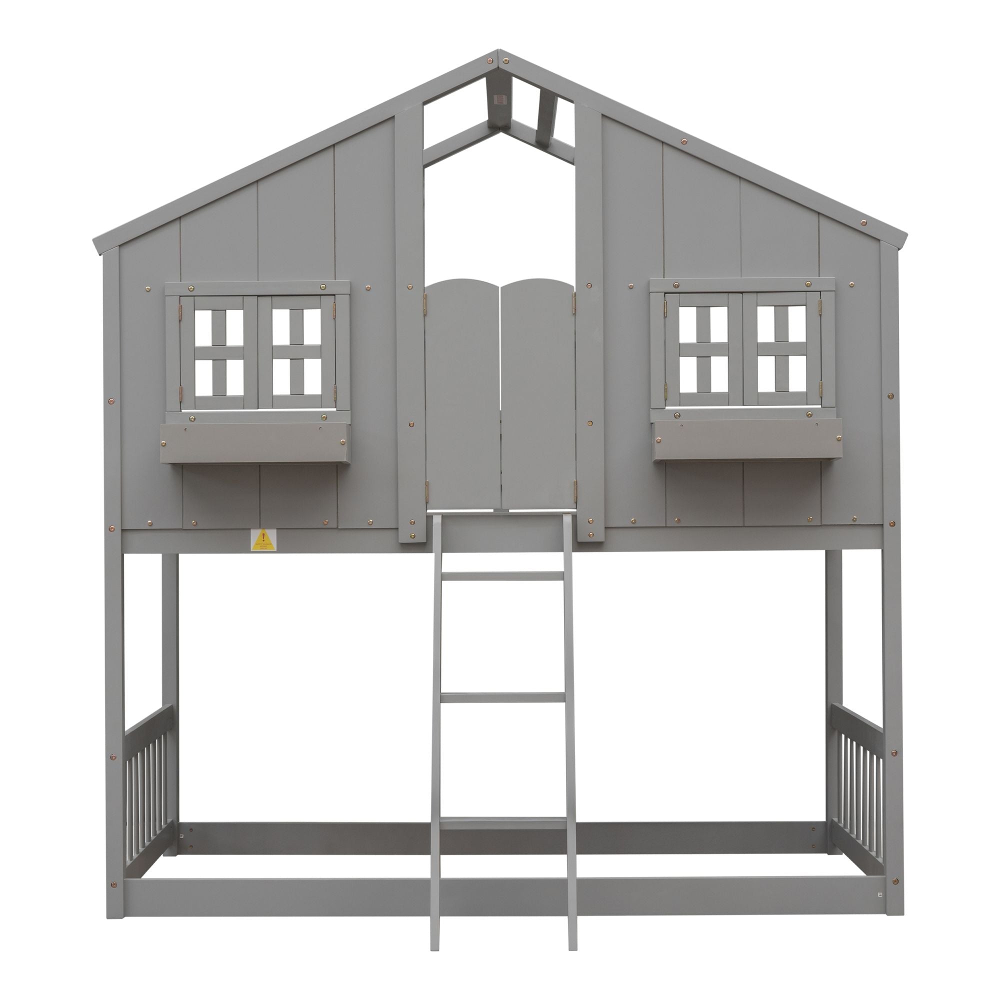 Imaginative Twin Over Twin Wood House Bunk Bed with Roof, Window, Door, Ladder in Multiple Colors | Just Better Bunk Beds