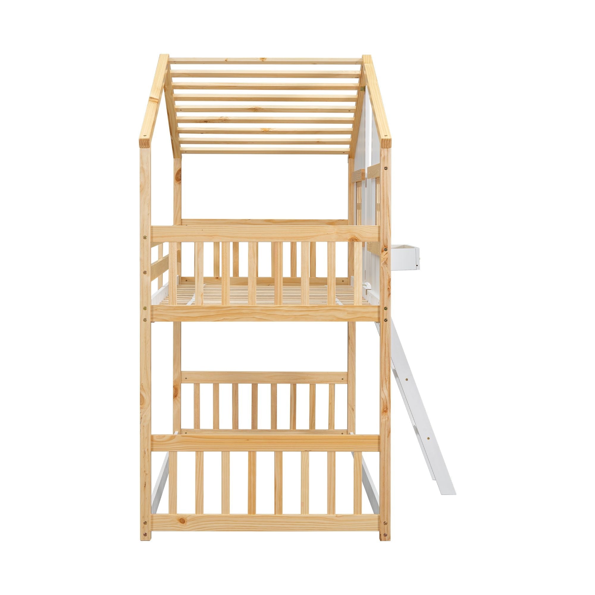 Imaginative Twin Over Twin Wood House Bunk Bed with Roof, Window, Door, Ladder in Multiple Colors | Just Better Bunk Beds