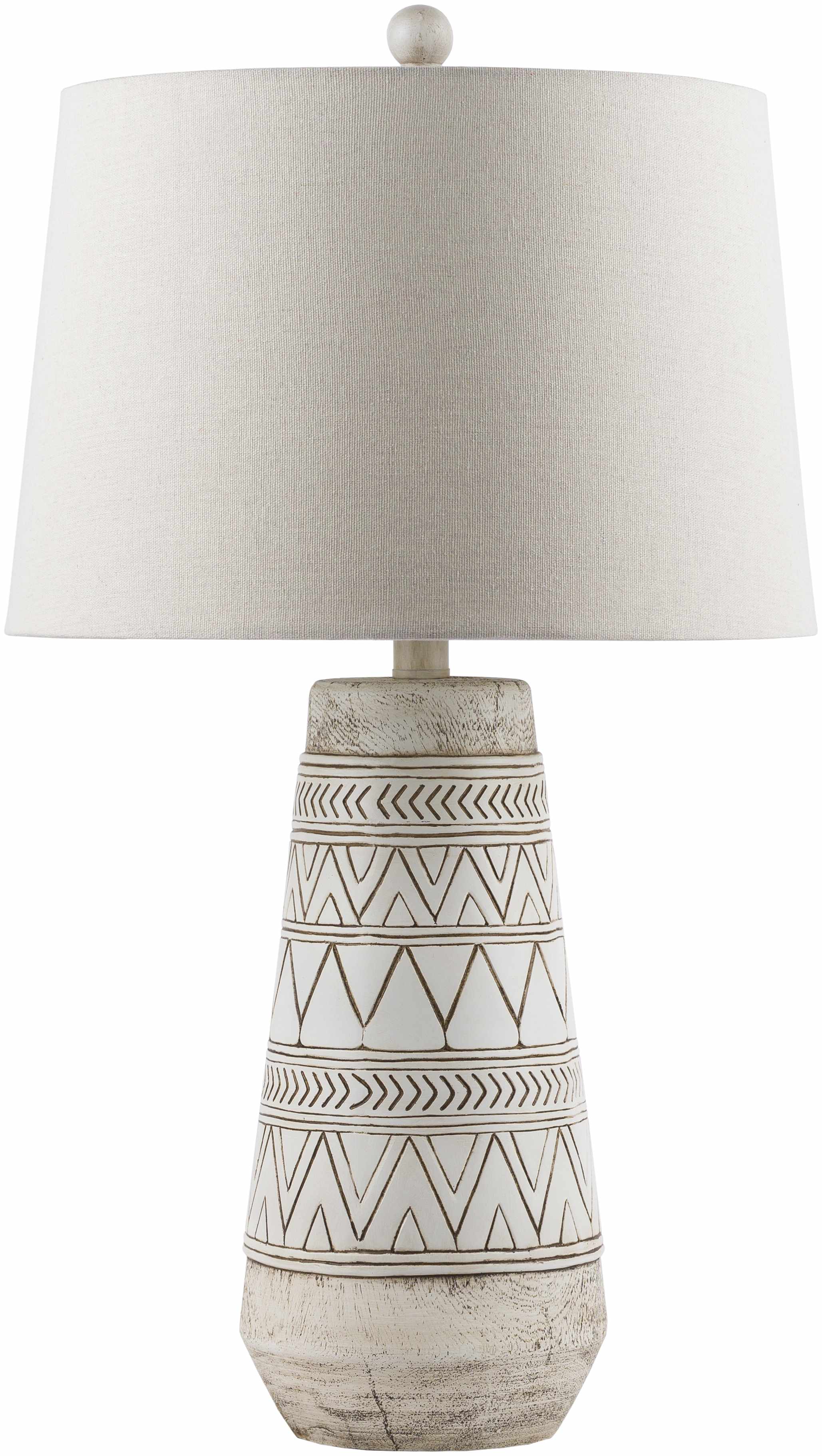 Tan and Cream Resin Lamp with White Linen Table Lamp-1