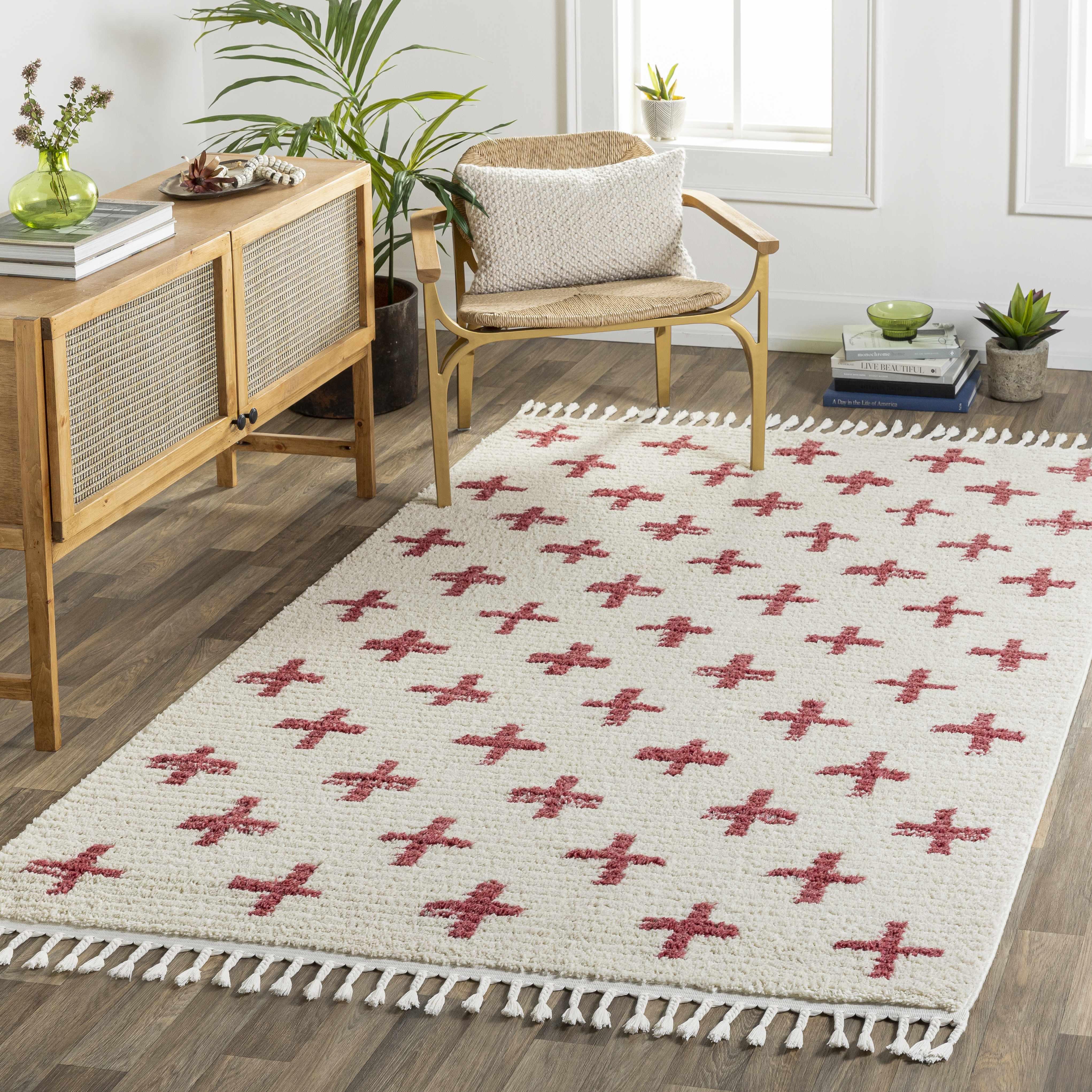 Anda Red Cross on Cream Plush Rug - Clearance - PRHOMZ