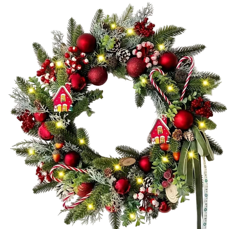 Christmas Wreath with Red Berries, Pine Cones & Candy Accents-0