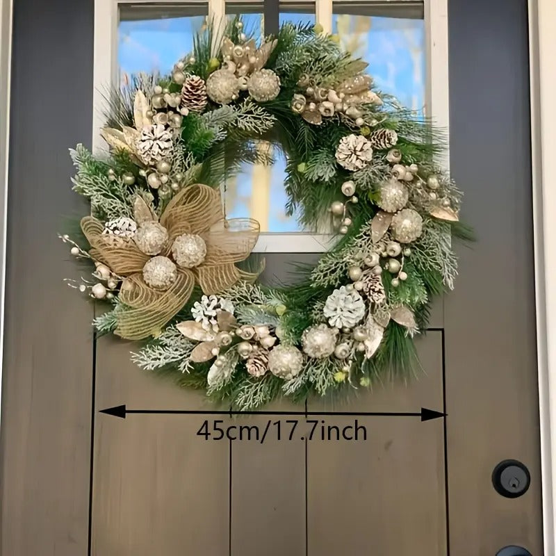 Silver Frost Christmas Wreath with Pine Branches-1