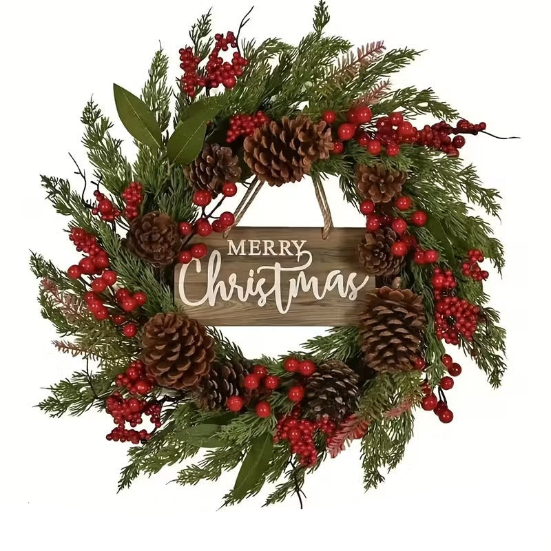 Farmhouse Christmas Wreath with Pine Cones & Berries-0