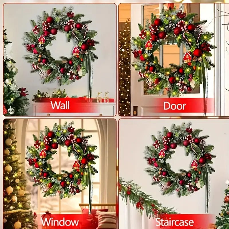 Christmas Wreath with Red Berries, Pine Cones & Candy Accents-1