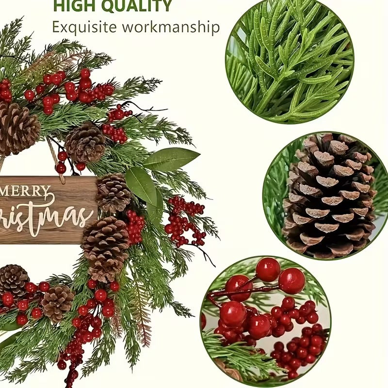 Farmhouse Christmas Wreath with Pine Cones & Berries-1