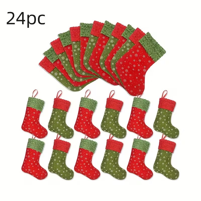 Snowflake Print Christmas Stockings Gift Bags (24pcs)-4
