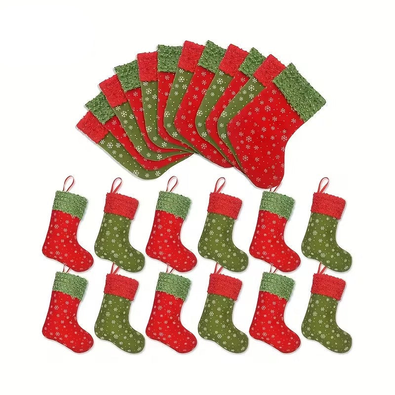 Snowflake Print Christmas Stockings Gift Bags (24pcs)-0
