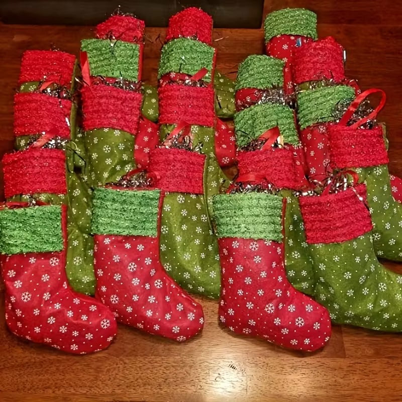 Snowflake Print Christmas Stockings Gift Bags (24pcs)-2