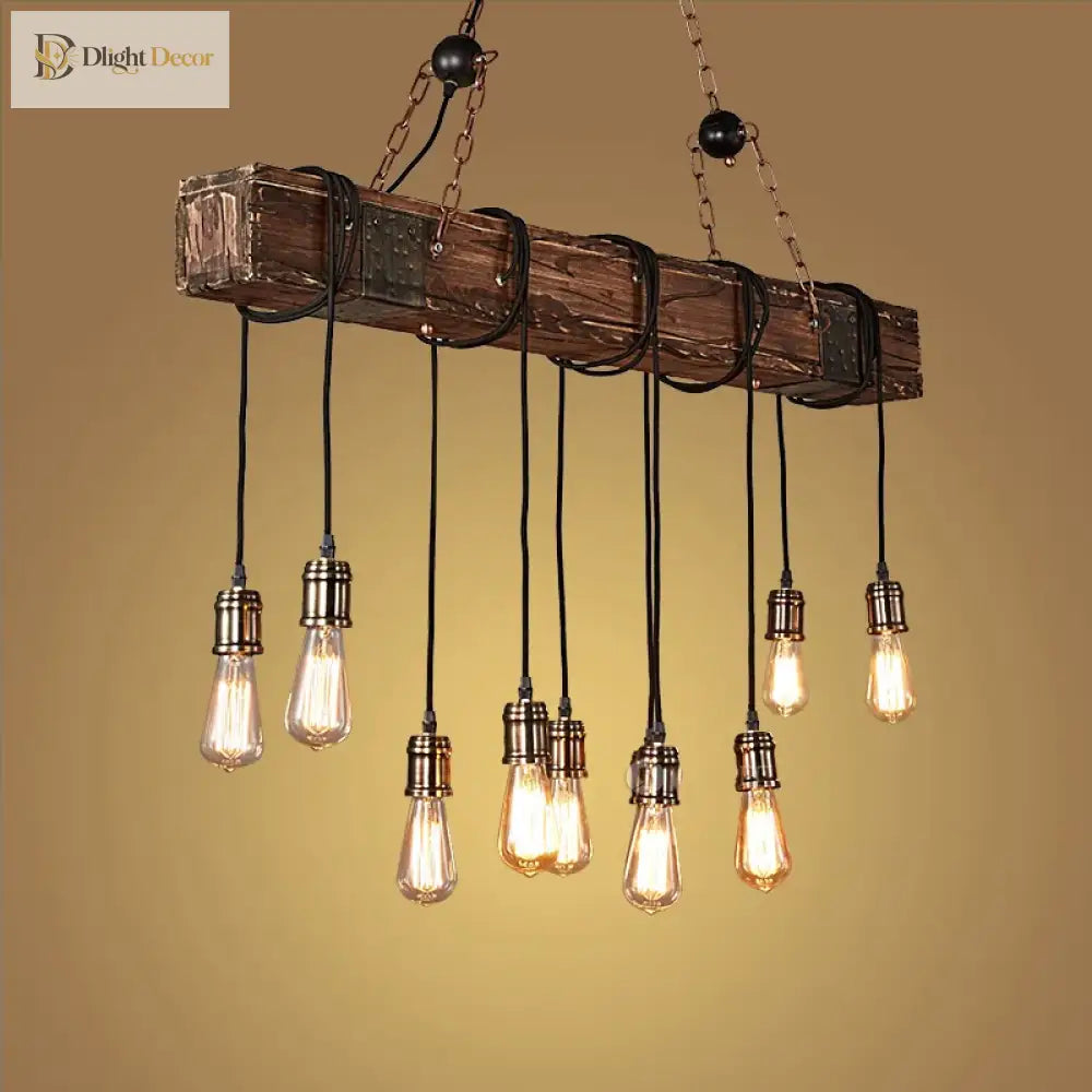 Industrial Vintage Wood Chandelier | Dining Room Lighting