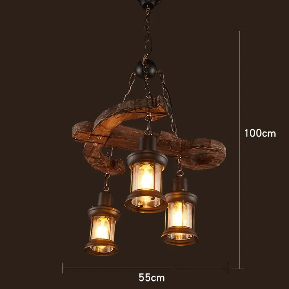 Industrial Vintage Wood Chandelier | Dining Room Lighting