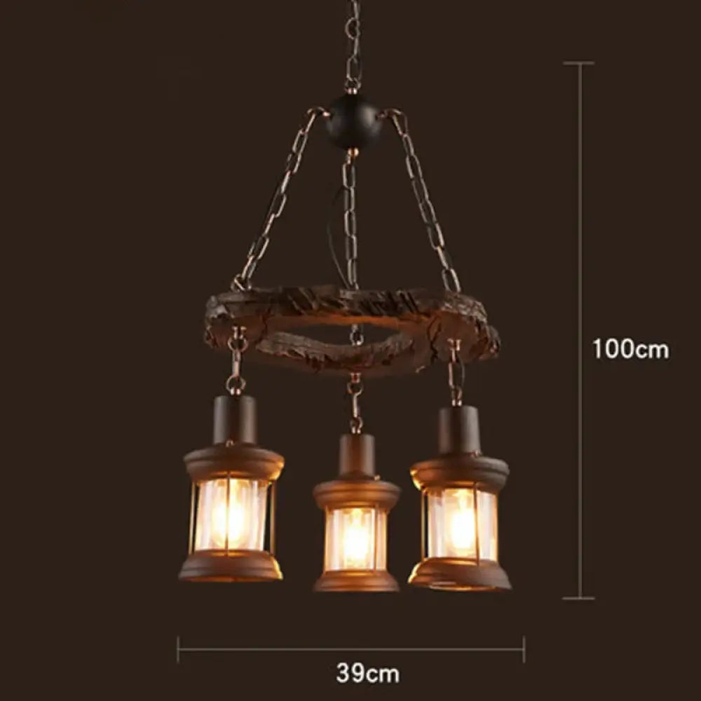 Industrial Vintage Wood Chandelier | Dining Room Lighting