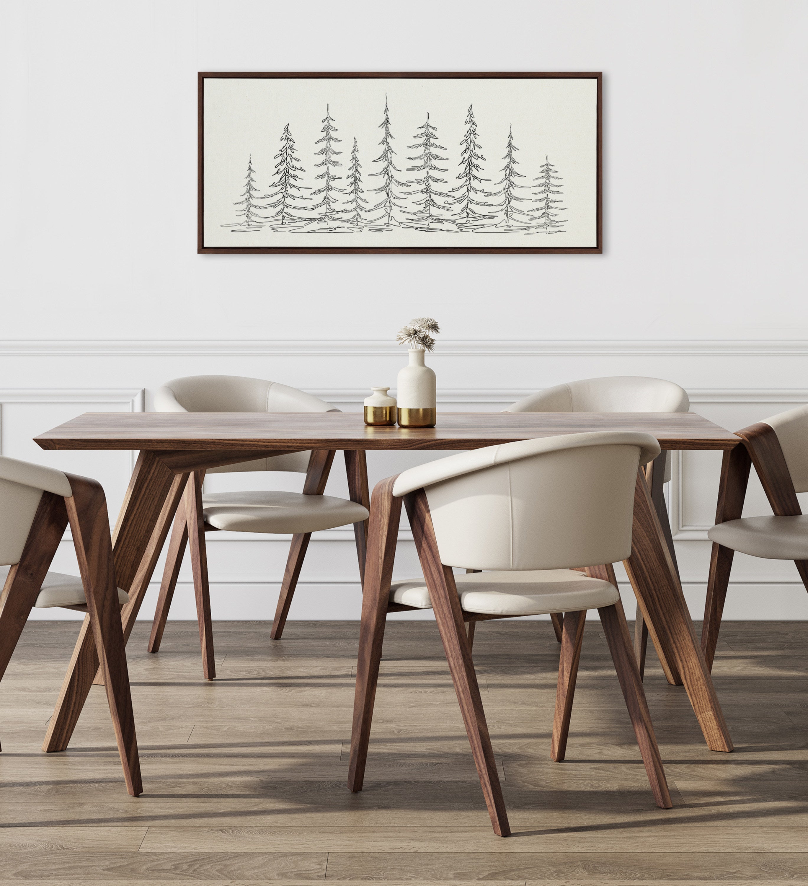 Sylvie Minimalist Evergreen Trees Sketch Framed Canvas by The Creative Bunch Studio