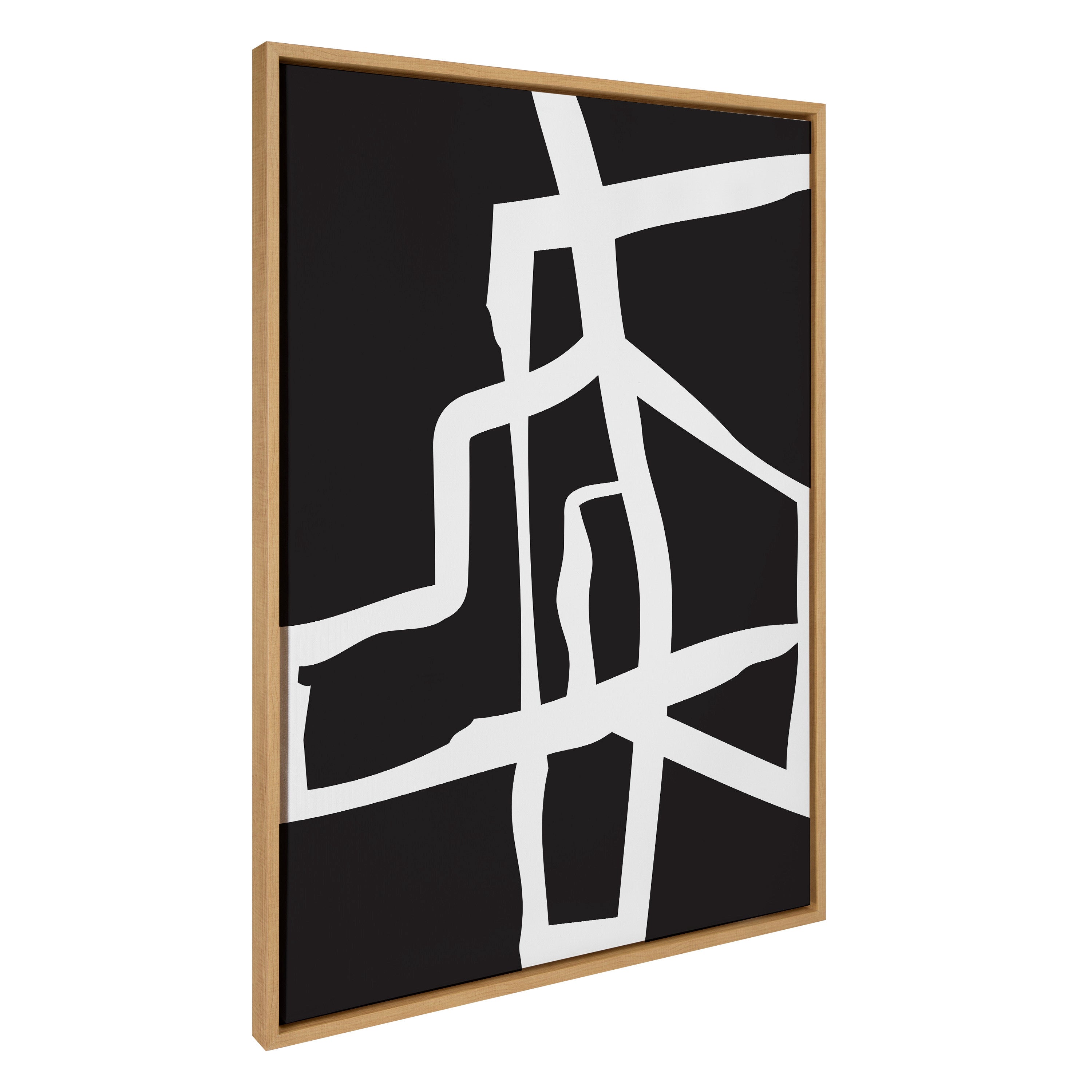 Sylvie Bold Sophisticated Abstract White Stroke Framed Canvas by The Creative Bunch Studio