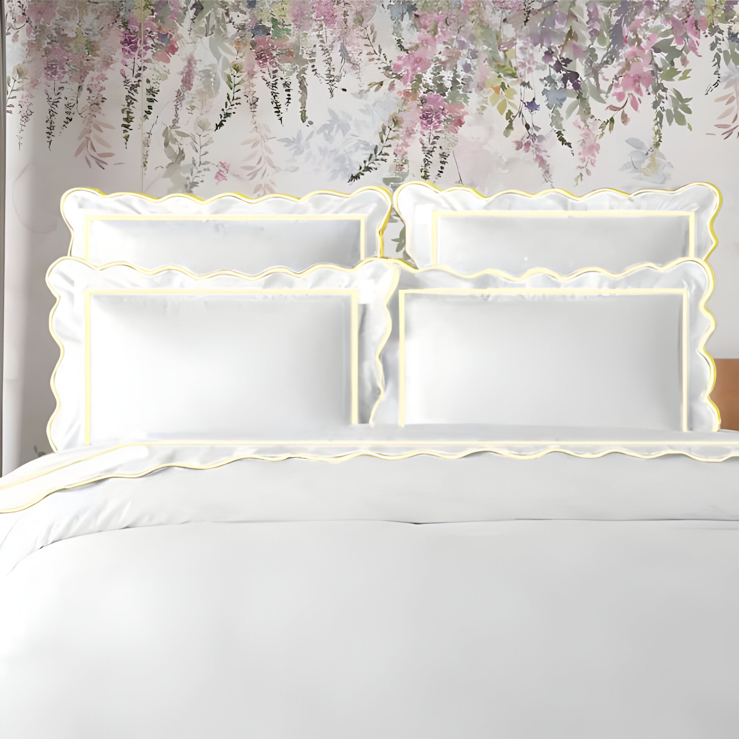 400TC Cotton Scallop Embroidery & Border Sateen Solid Duvet Cover Set