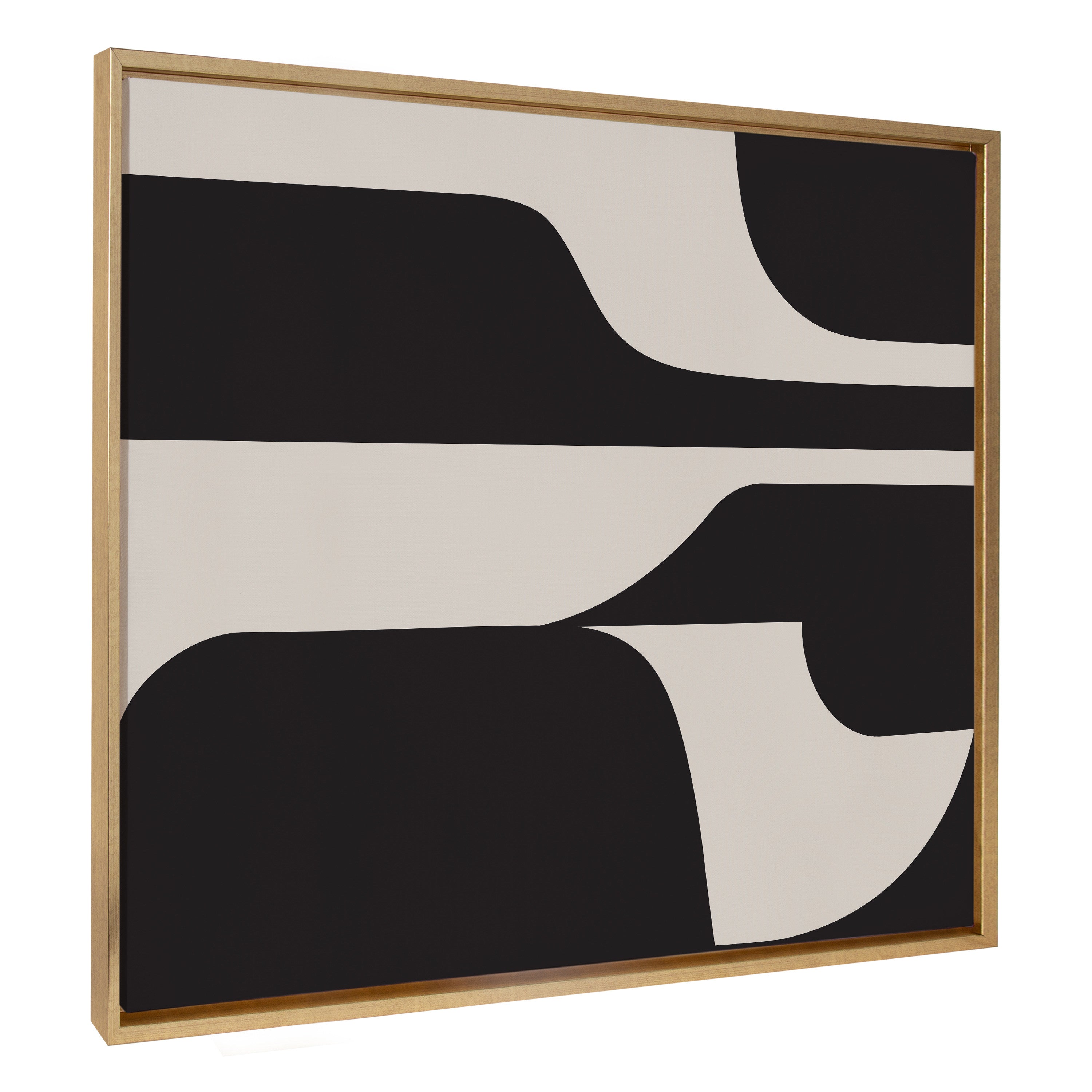 Sylvie Eye Catching Sleek Abstract 6 Black and Beige Framed Canvas by The Creative Bunch Studio