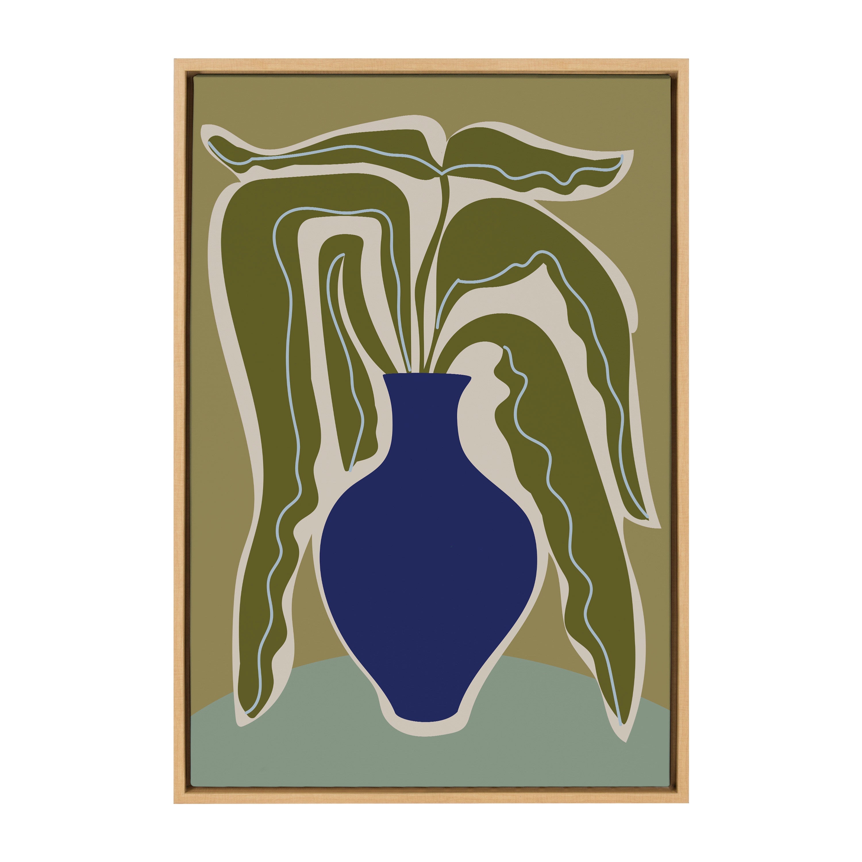 Sylvie Expressive Abstract House Plant Ink Blue Vase Framed Canvas by The Creative Bunch Studio