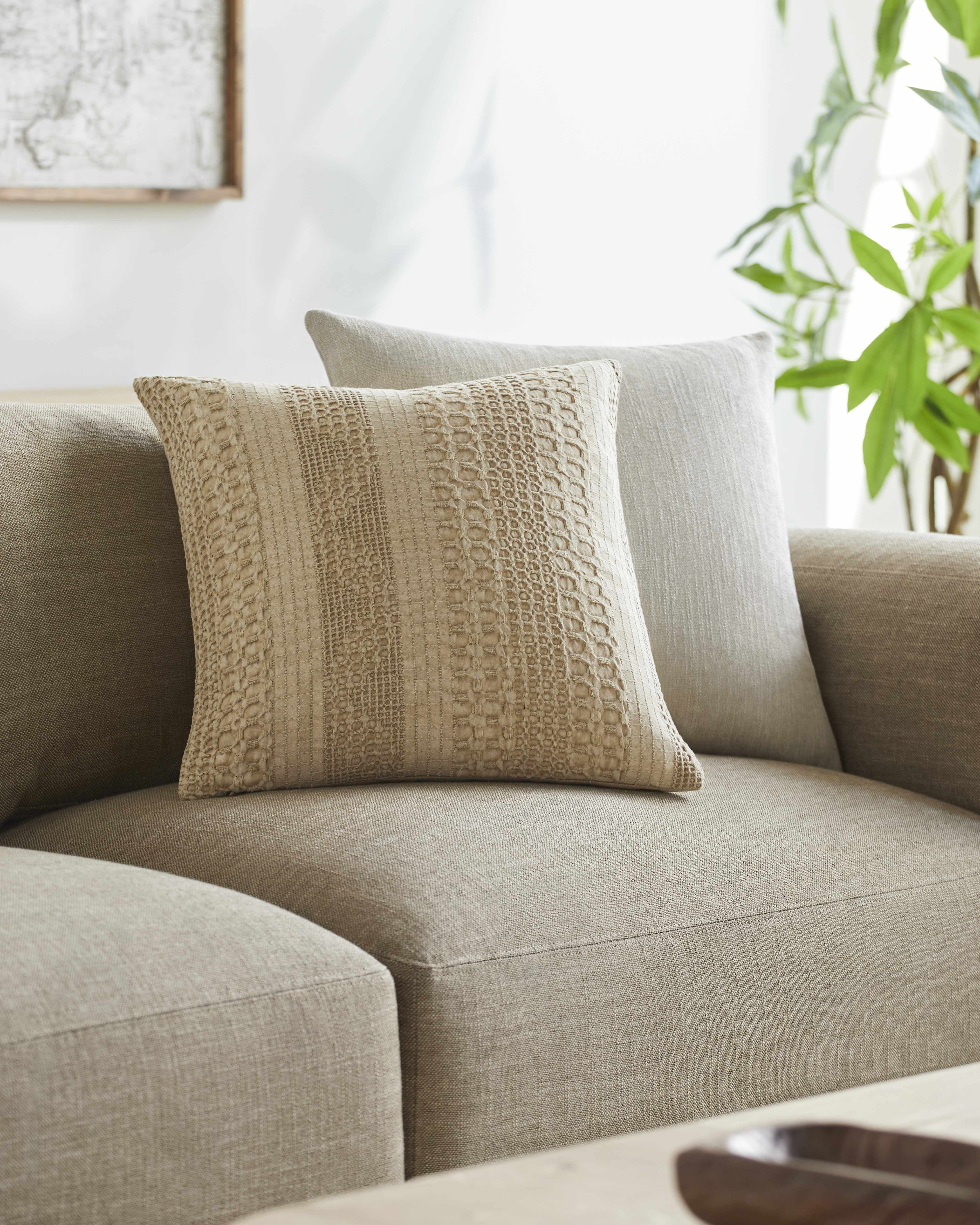 Jira Beige Square Throw Pillow-0