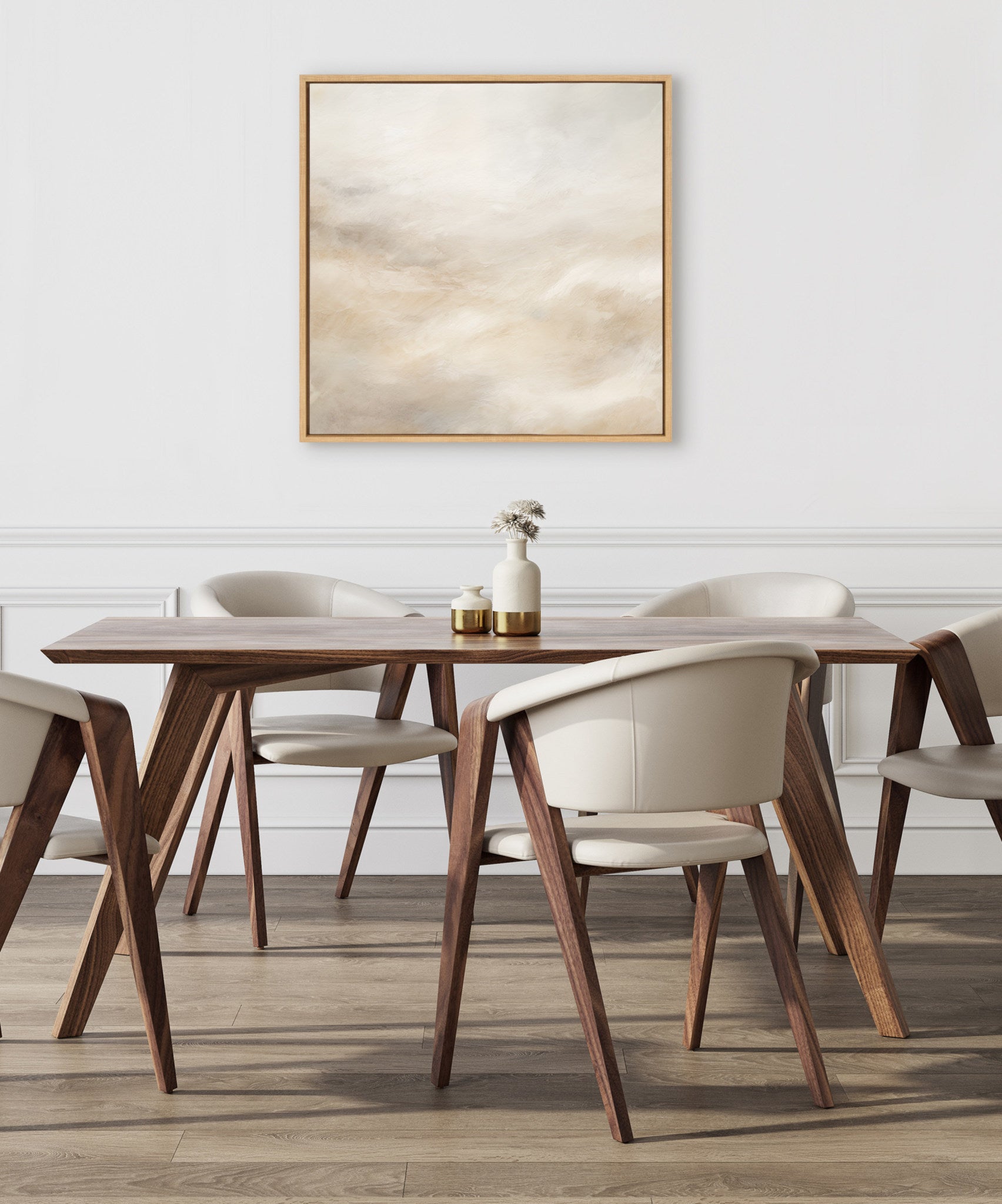 Sylvie Tonal Abstract White Beige Framed Canvas by The Creative Bunch Studio