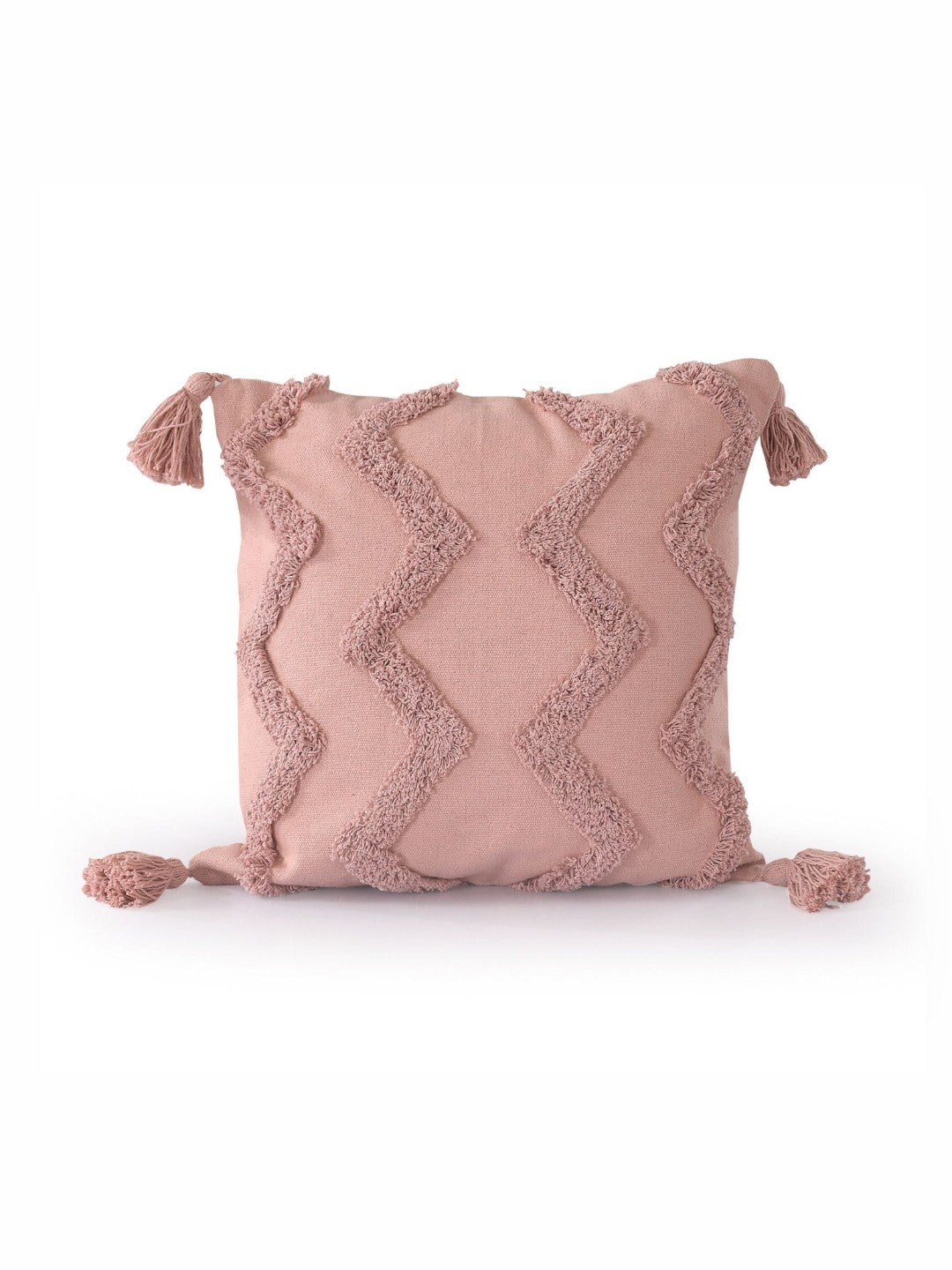 Pink Tufted Cushion Cover | 45x45cm Cotton | Handmade with Tassels | Boho Home Decor-0