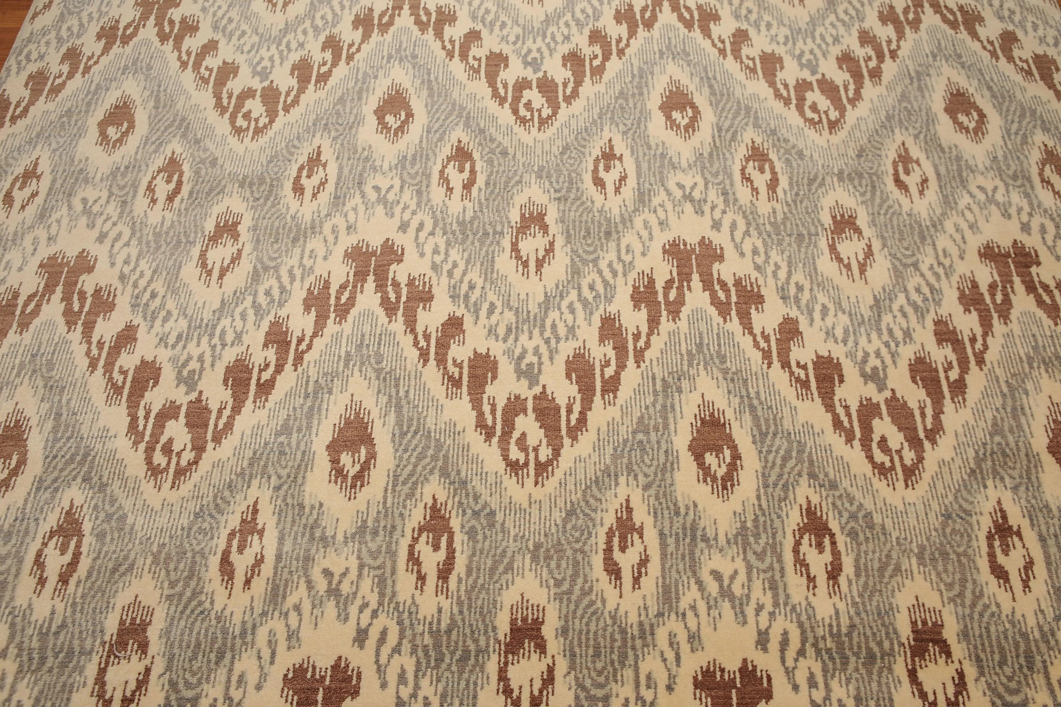 8' x 10' Modern Hand Knotted Ikat Wool Full Pile Oriental Area Rug Ivory