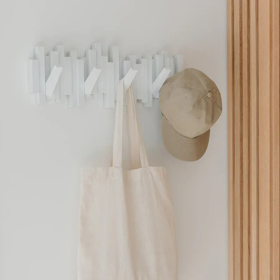 Hanvik | Solid Wood Wall Coat Rack with Foldable Hooks | Keyhole Mount for Entryway