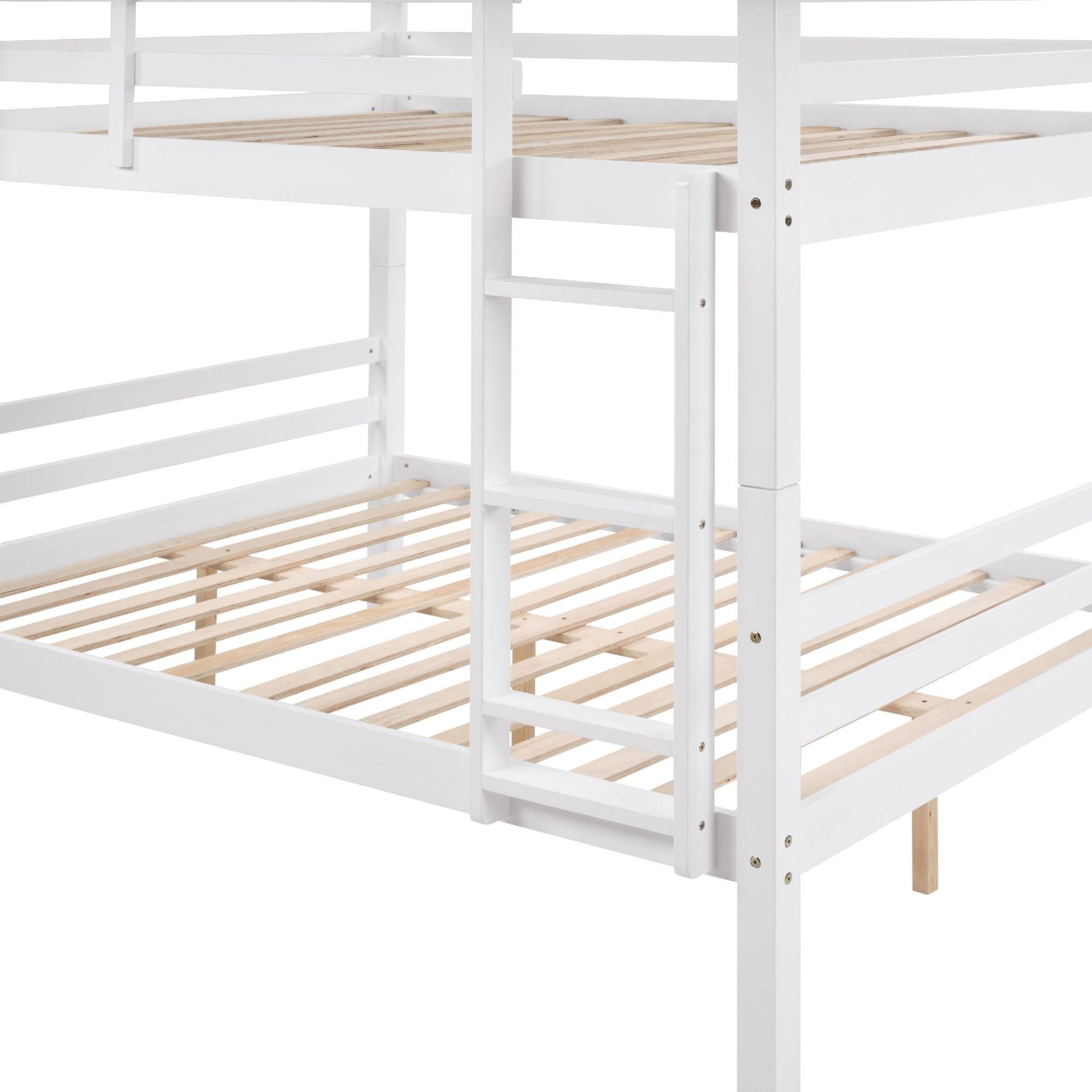 Kids Shared Room Full Over Full Wood Bunk Bed with High Guardrail Ladder White | Just Better Bunk Beds