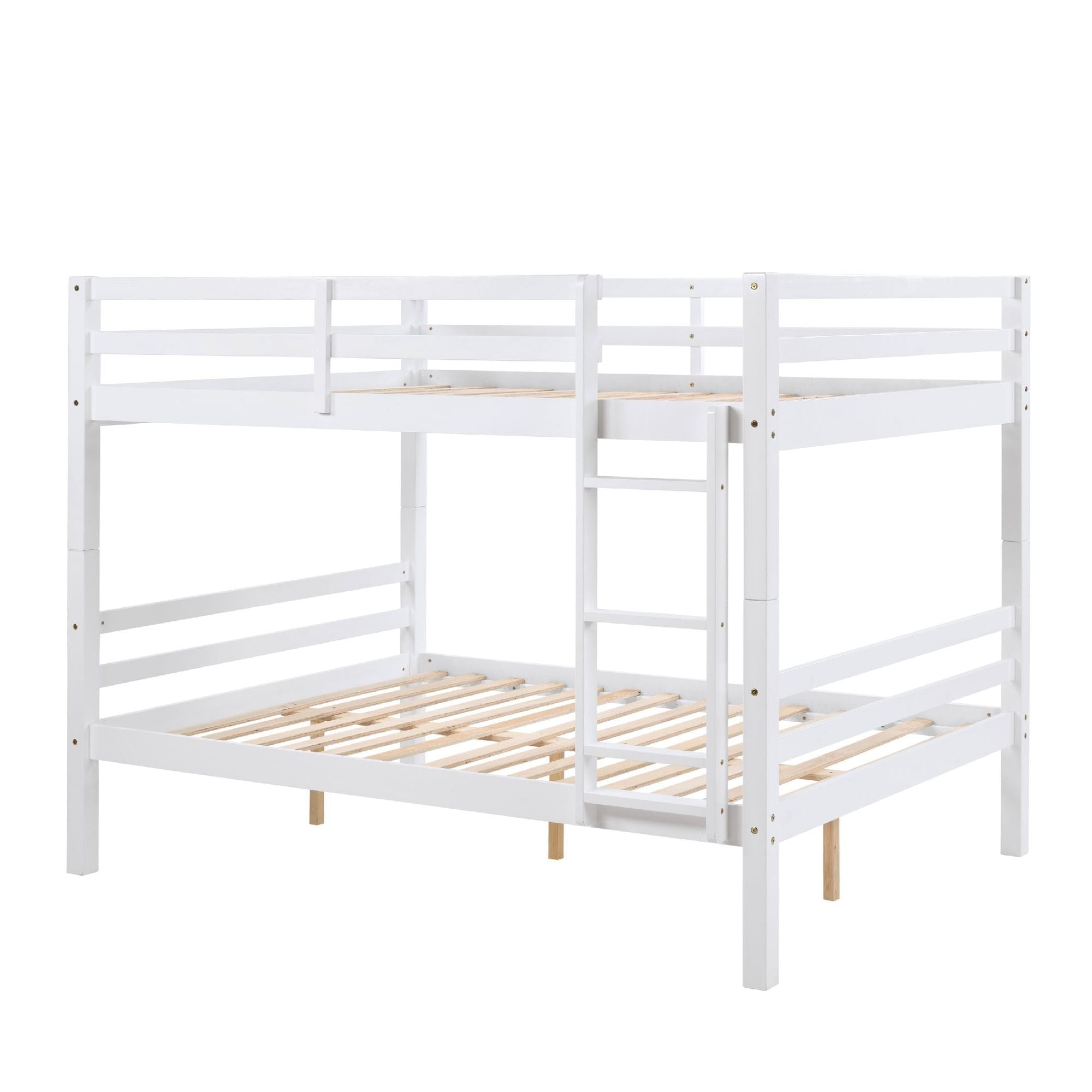 Kids Shared Room Full Over Full Wood Bunk Bed with High Guardrail Ladder White | Just Better Bunk Beds